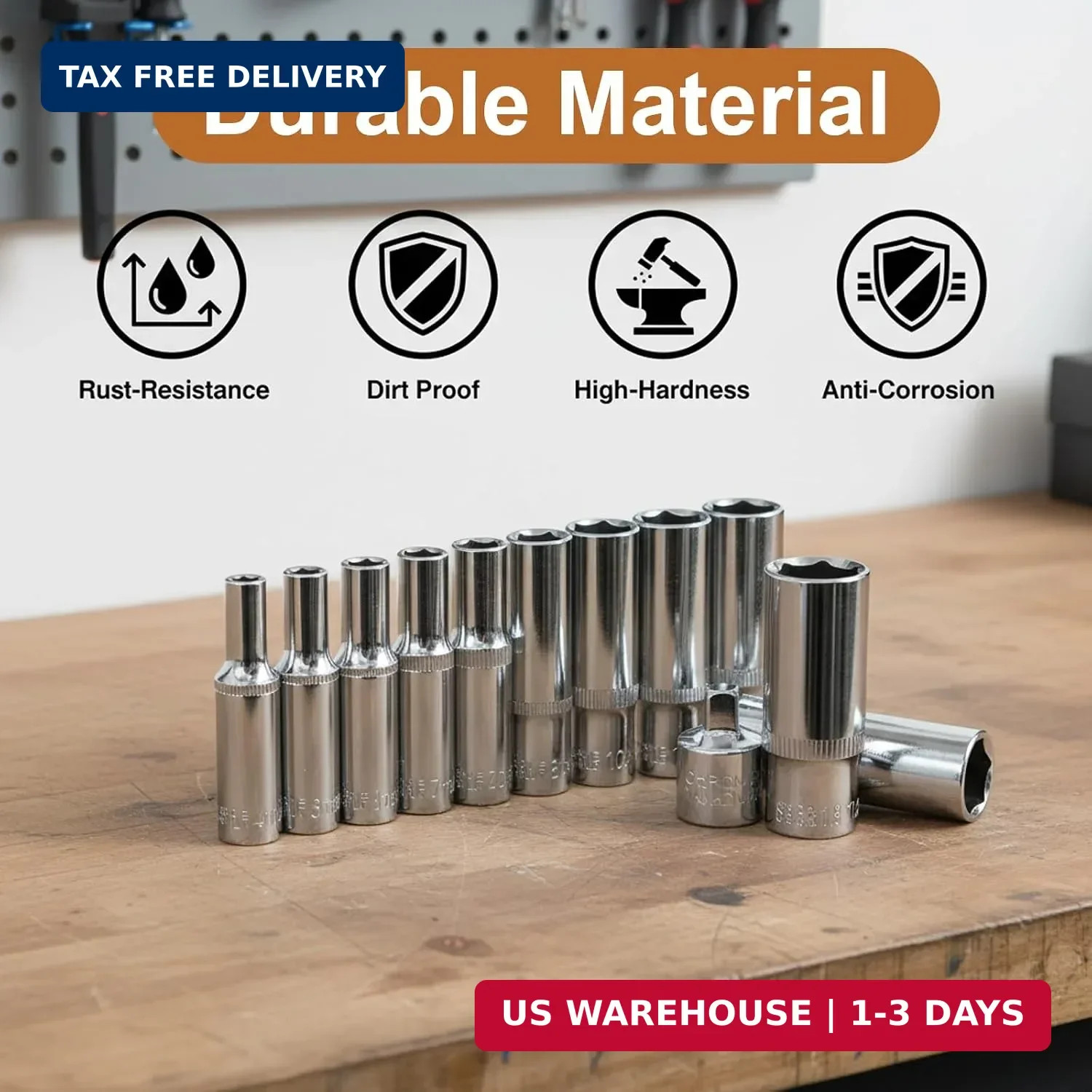 11Pcs 1/4” Drive Deep Socket Set with 3/8” to 1/4” Socket Adapter, 6-Point De