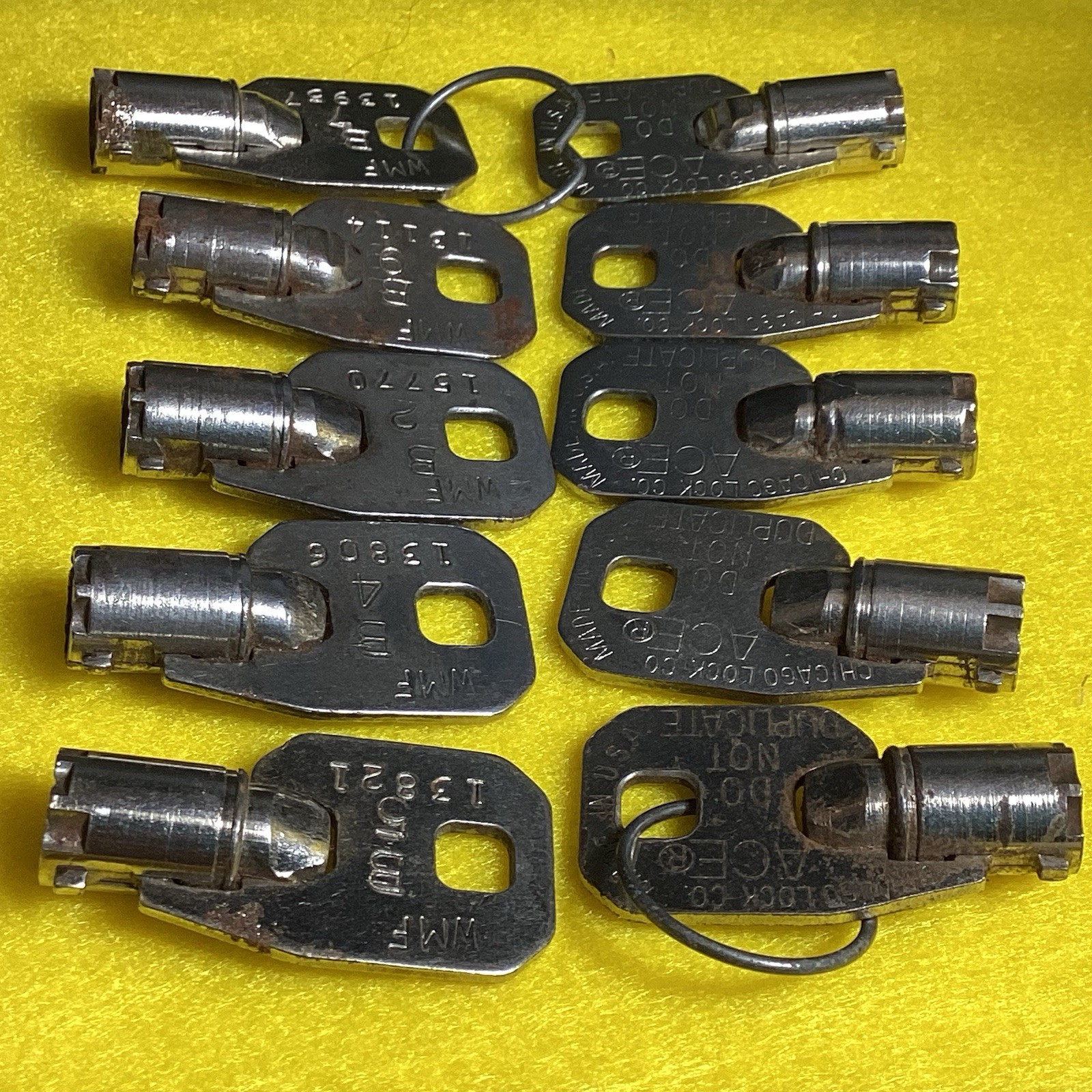 Lot of 10 VTG Tubular Barrel Keys Round Vending Machine Ace Chicago Lock Co. Key