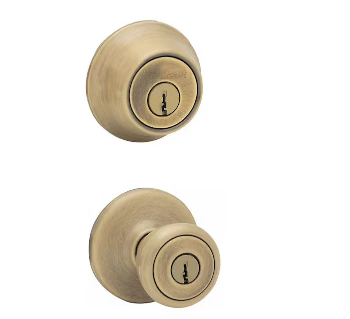 Kwikset Tylo Antique Brass Exterior Entry Door,Double Cylinder Deadbolt Combo