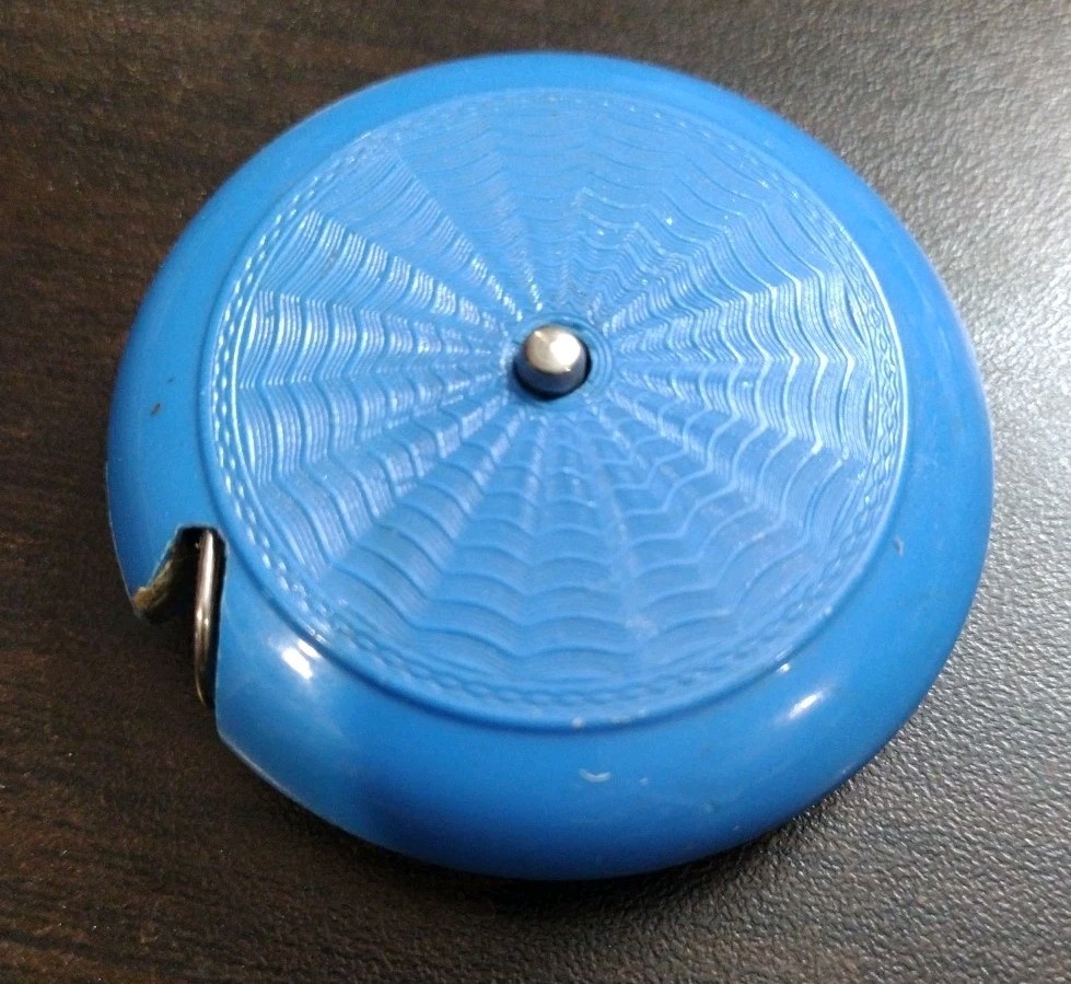 Vintage Tape Measure 60” Made In West Germany Blue Plastic Metal Button Works