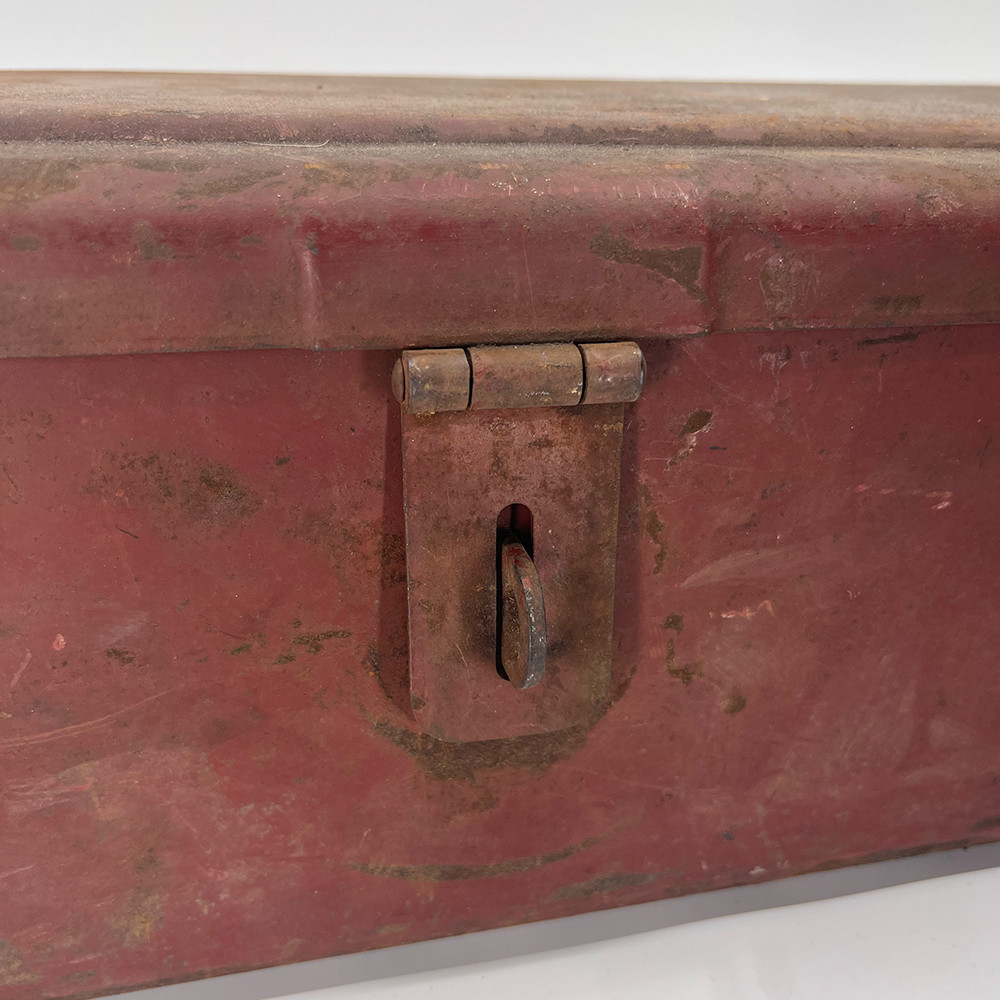 Pair of 2 Vintage Steel Tool Boxes – Hip Roof / Tombstone – 22” – Red & Green