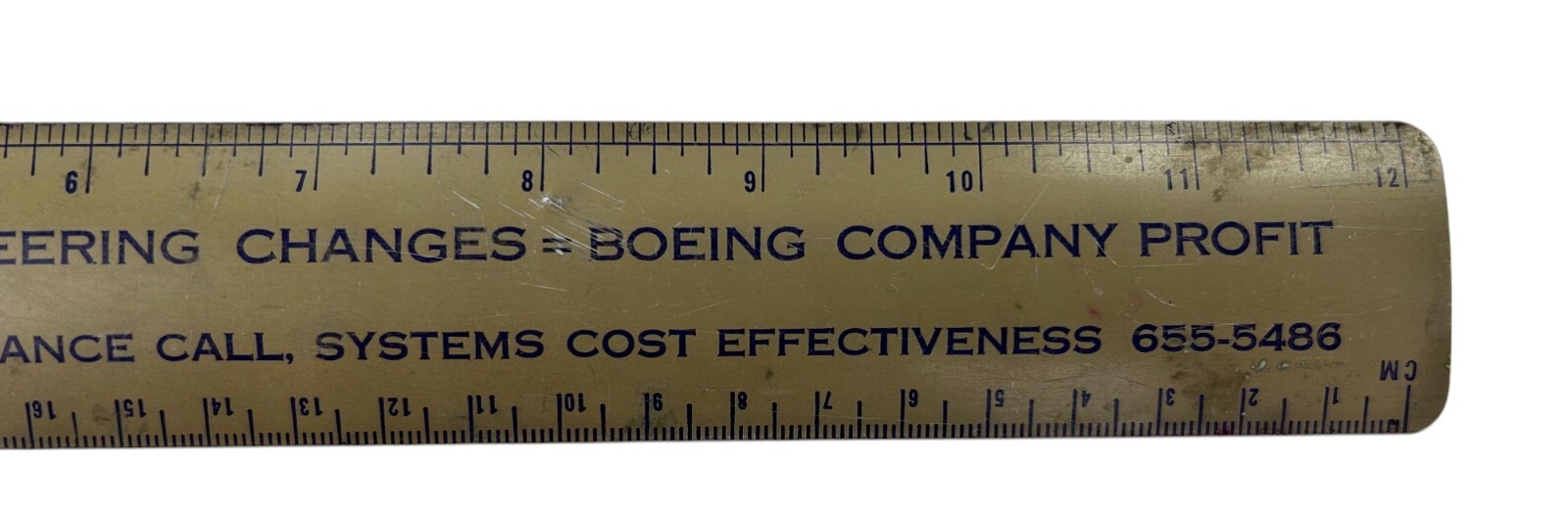 Vintage Boeing Aircrafts 12 Inch Gold Tone Metal Ruler USA Made Boeing Profit