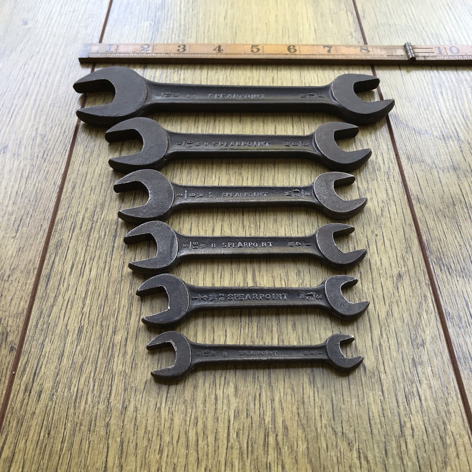6 Vintage Spearpoint Whitworth Spanners 9/16″ to 1/8″W. No 2