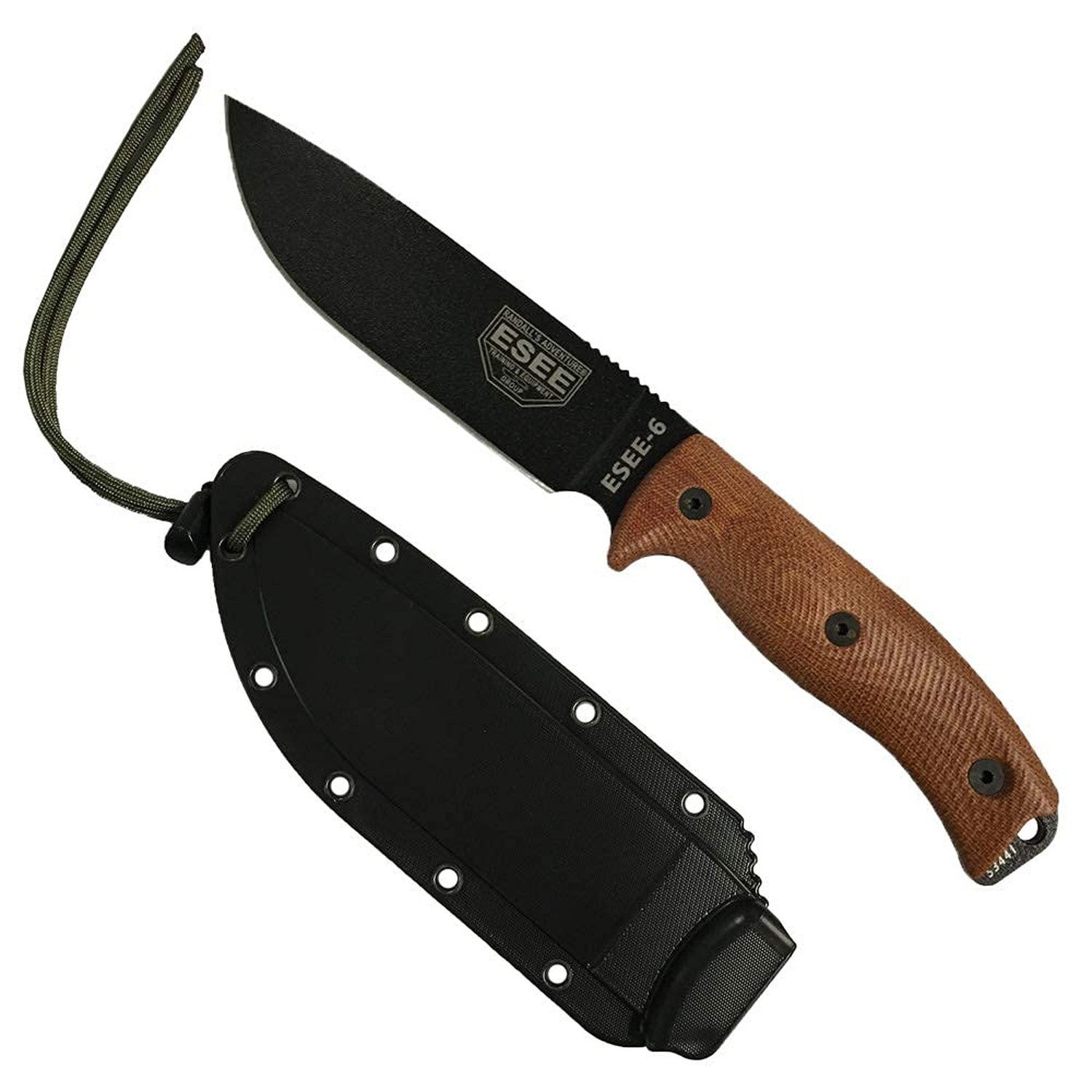 ESEE-6 1095 Carbon Steel, Black Sheath (Black Blade, Natural Canvas Micarta 3…