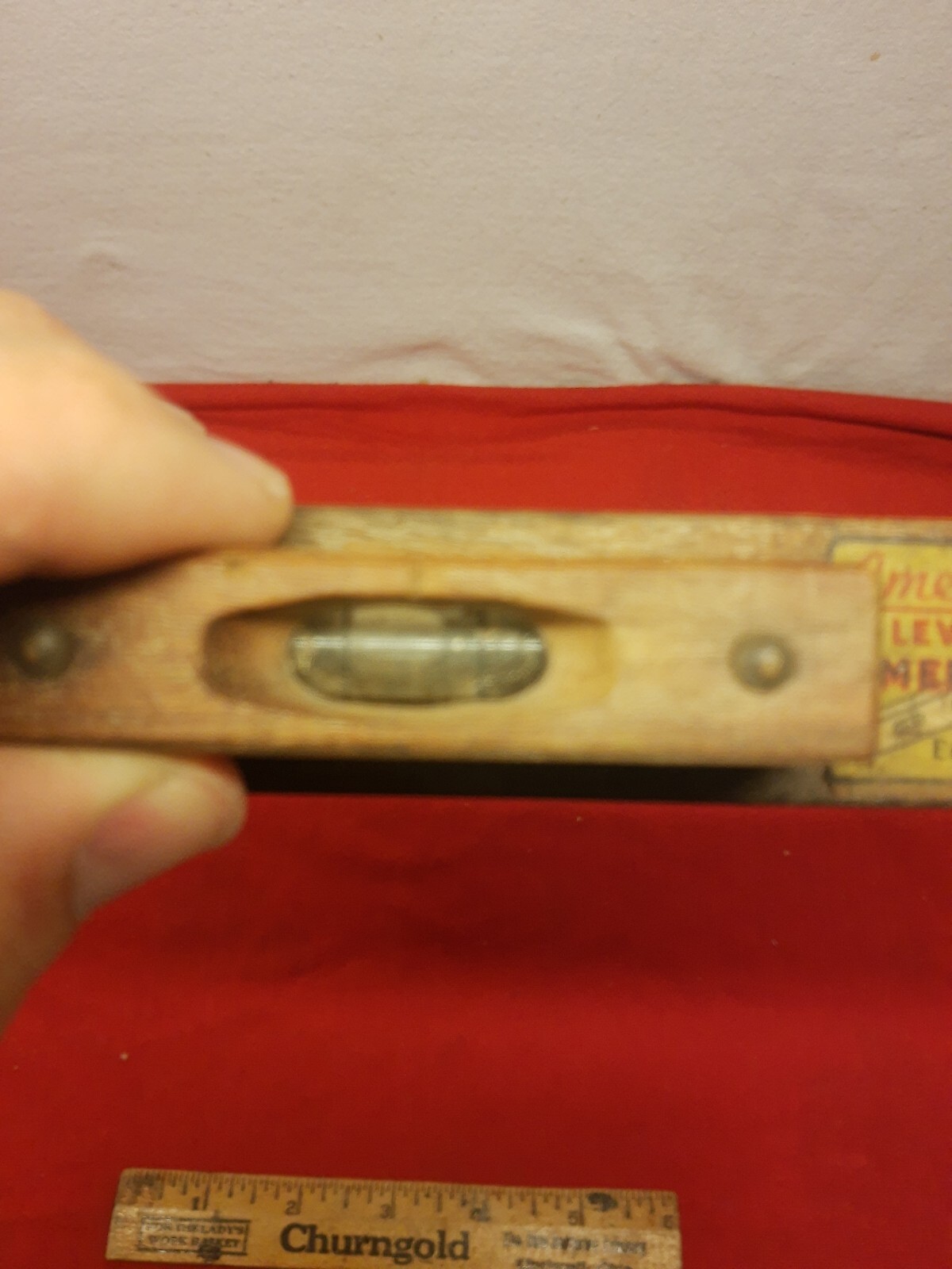 VTG Early American Level Mfg Detroit Wooden Level 6″ Rosewood Tool Paper Label
