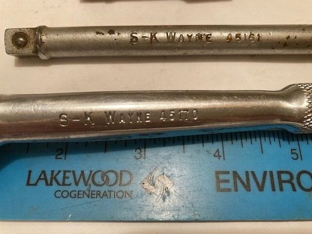 MADE USA – VINTAGE S-K WAYNE 3/8″ DRIVE SOCKET RATCHET + 3 SOCKET EXTENSIONS