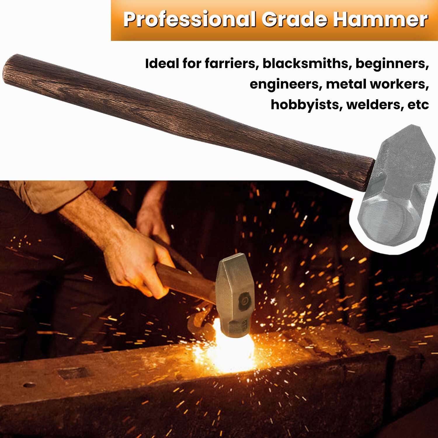 4 lb Blacksmith Hammer Cross Peen Engineer Handmade Knife Making Forge Farrier