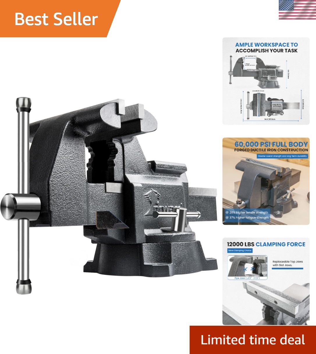 Versatile 8-Inch Bench Vise with Swivel Base & Multiple Jaw Configurations