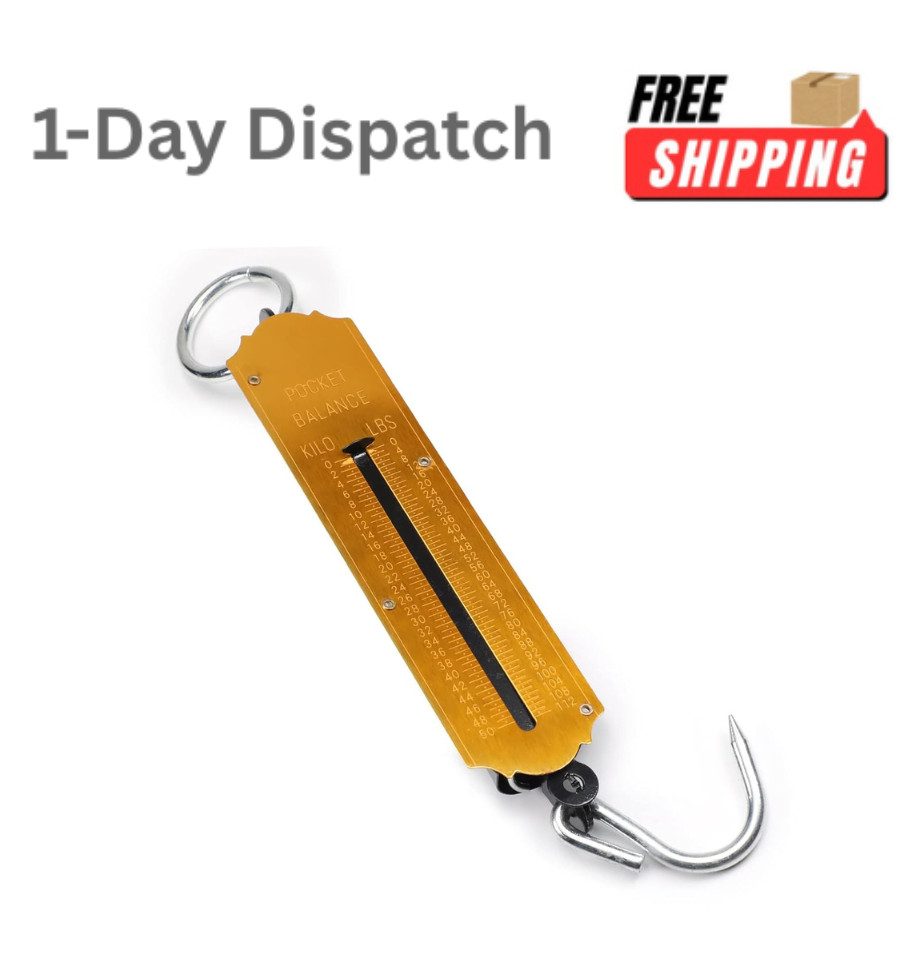 .Utoolmart Spring Balance Hanging Hook Scale 50KG Handheld Metal Kilo and LBS