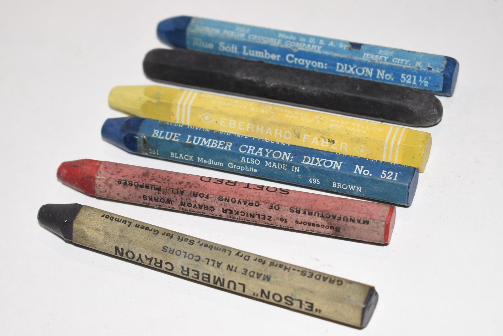Lot of 6 Vintage Elson, Dixon Eberhard Lumber Crayon Yellow Blue Black Red