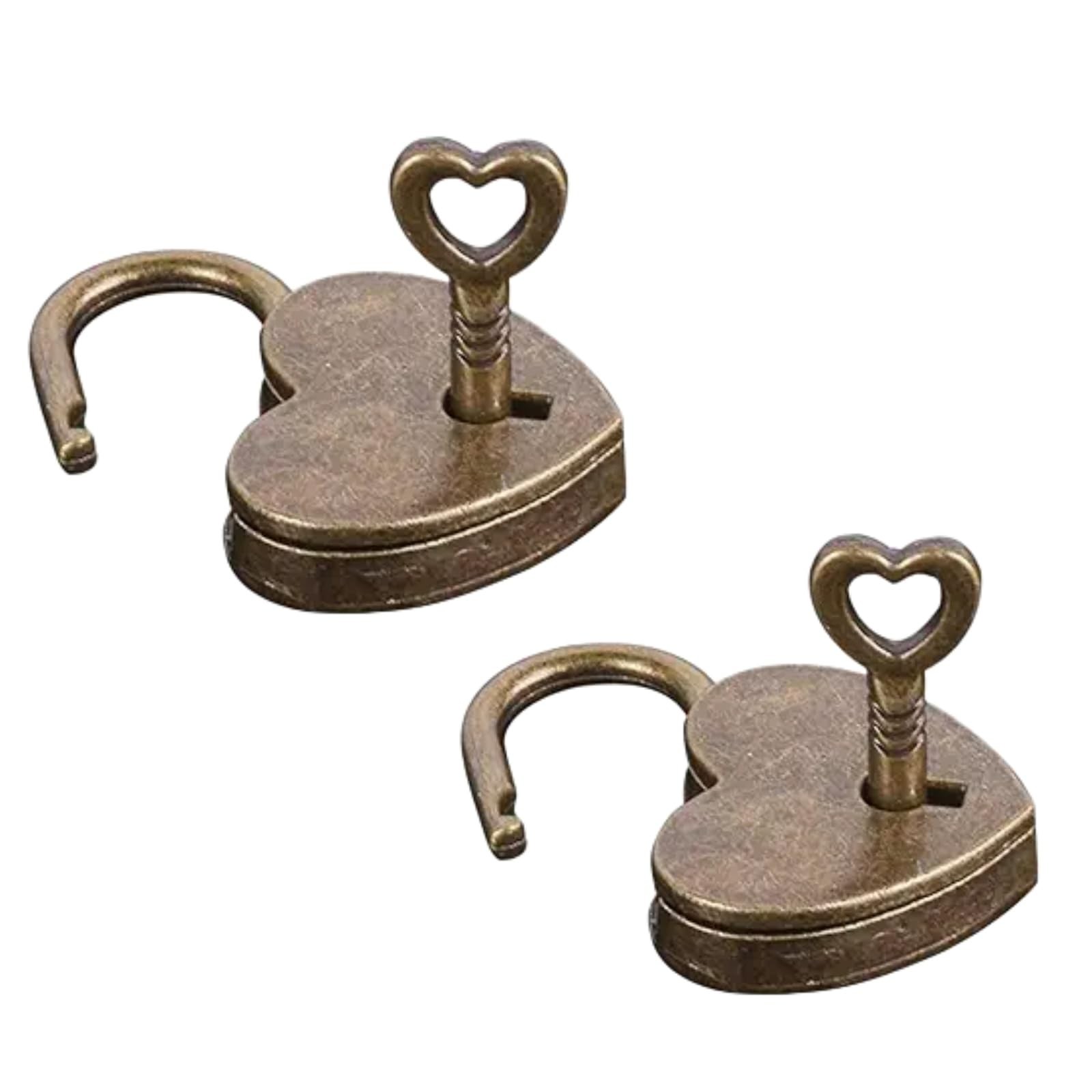 2Pcs Antique Brass Heart Shape Padlock, Key Lock, Bronze, Padlock, Travel