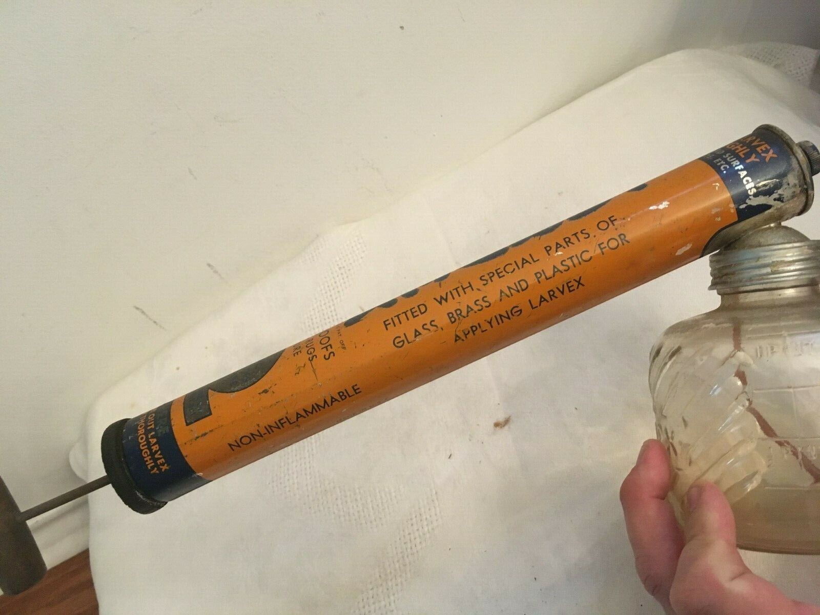 Vintage LARVEX Mothproofing Spray Gun w/ Glass Bottle