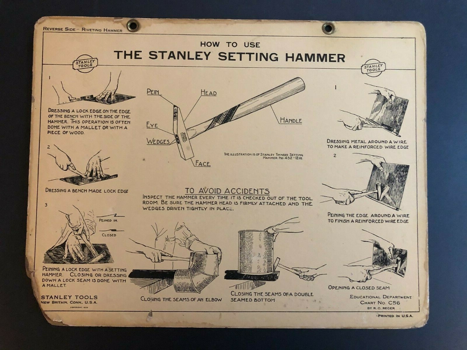 Vintage 1933 Stanley Tools Double Sided Pressboard Instructional Chart (4 of 14)