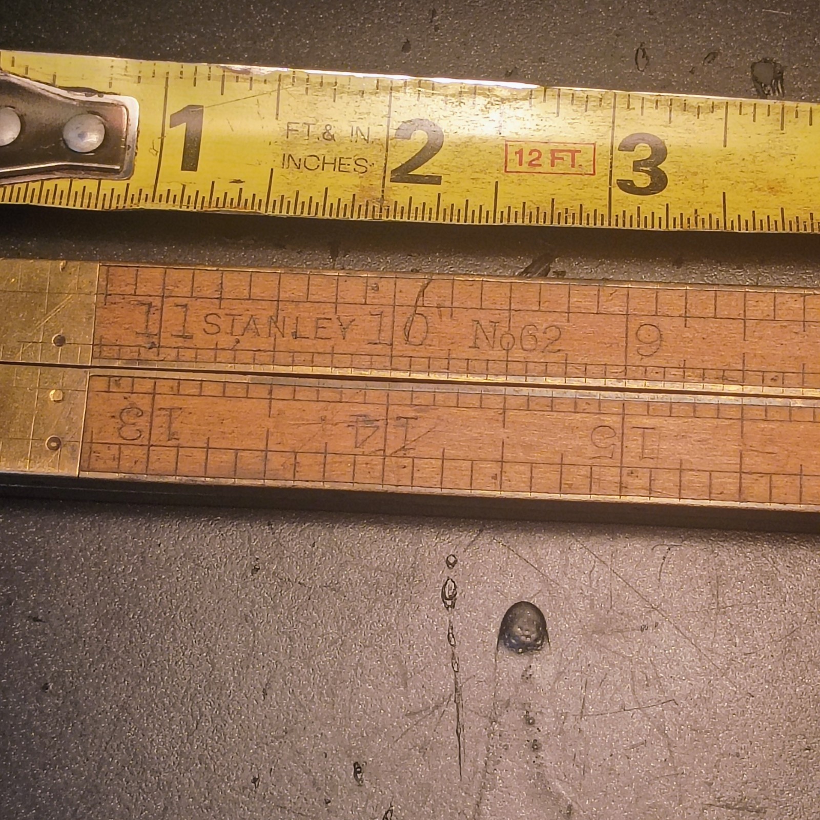 Antique 1905-1920 2 Foot Boxwood & Brass Folding Ruler Stanley No62