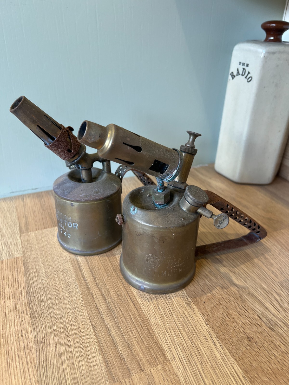 Vintage 2 x 1950,s brass blow torches monitor No42 & optimus No 406