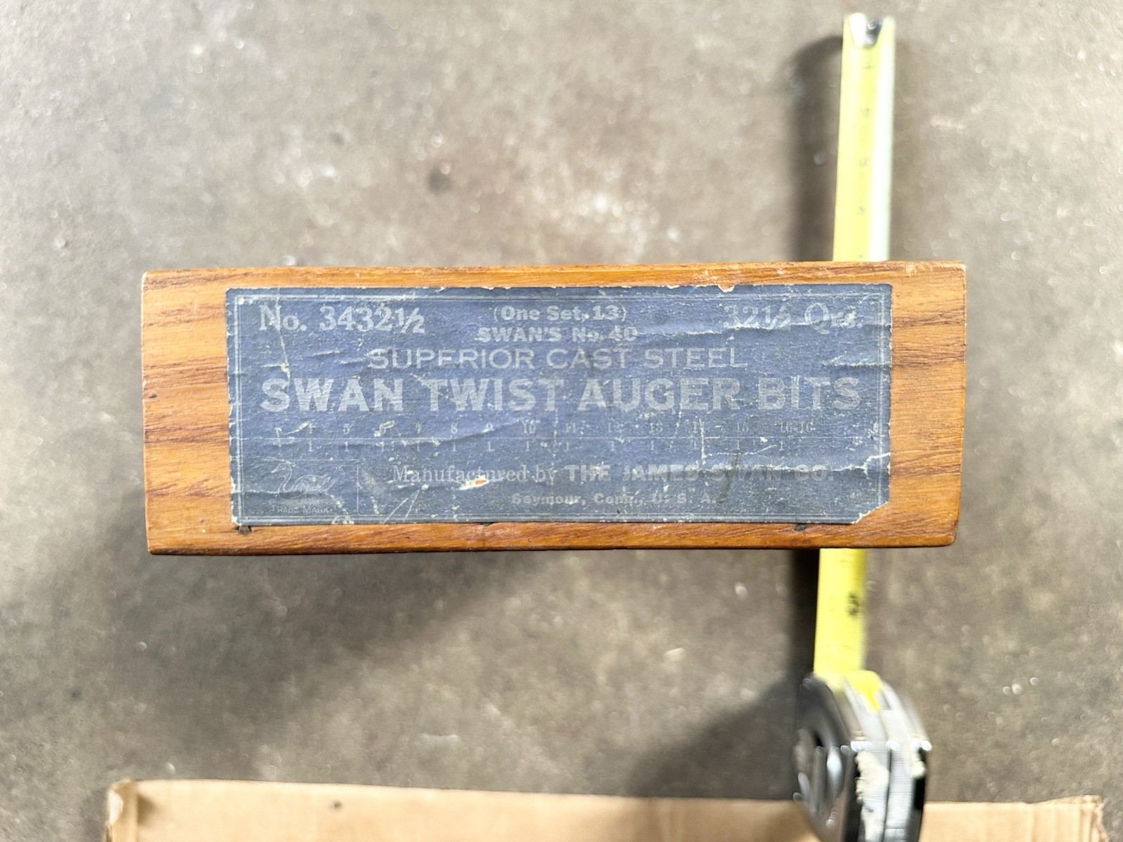 James Swan Co. Seymour CT – 13 Piece Auger Bit Set No. 4–16 w/ Wooden Box / Case