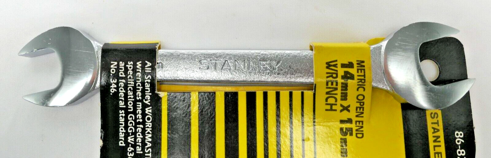 VTG 1982 Stanley Metric Open End 14mm x 15mm Wrench #86-824 Forged Alloy 6″ USA