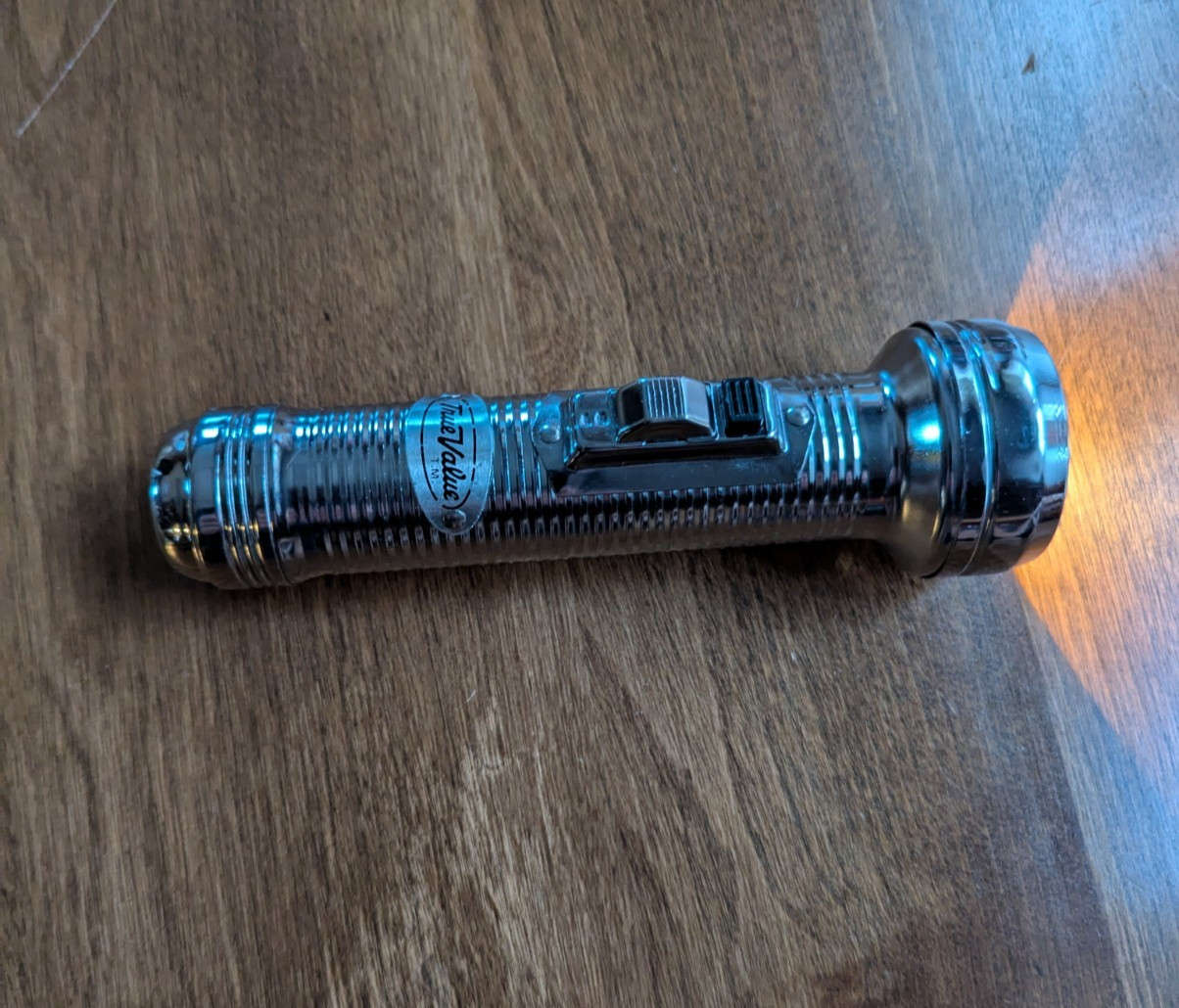 6in True Value Chrome Vintage Flashlight/ Tested Works Great!/C battery