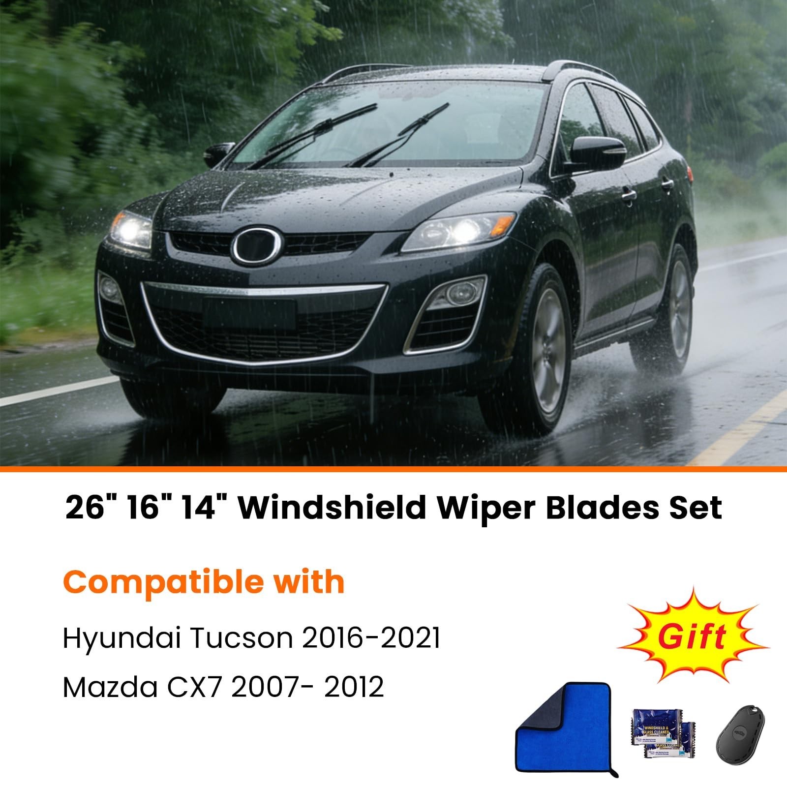 26″ 16″ 14″ Wiper Blades Set for Mazda CX7 2007-2012/ Hyundai Tucson 2016-202…