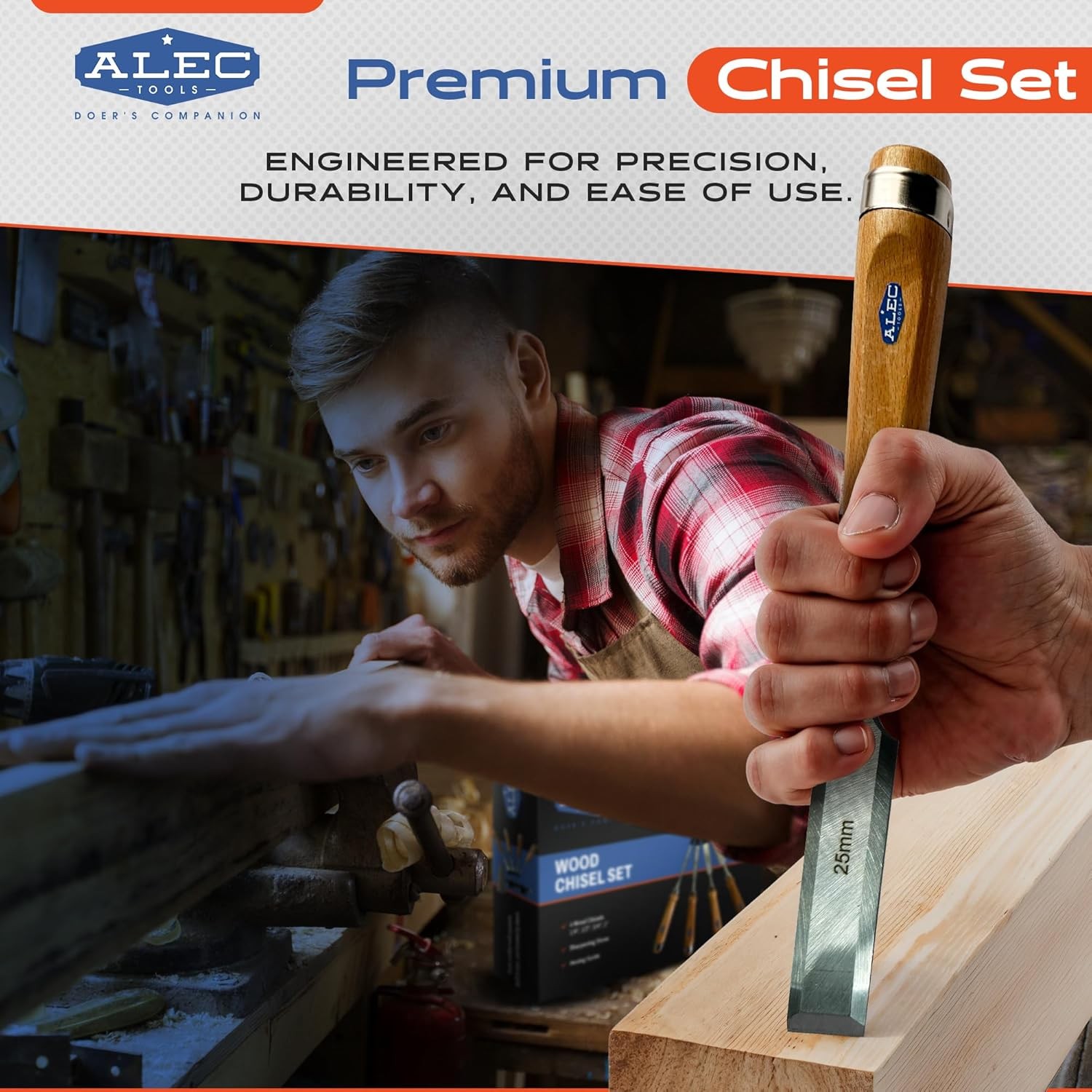 Wood Chisel Set Carpenter Tools – 4Pcs Beech Wood Carving Set with Sharpening St