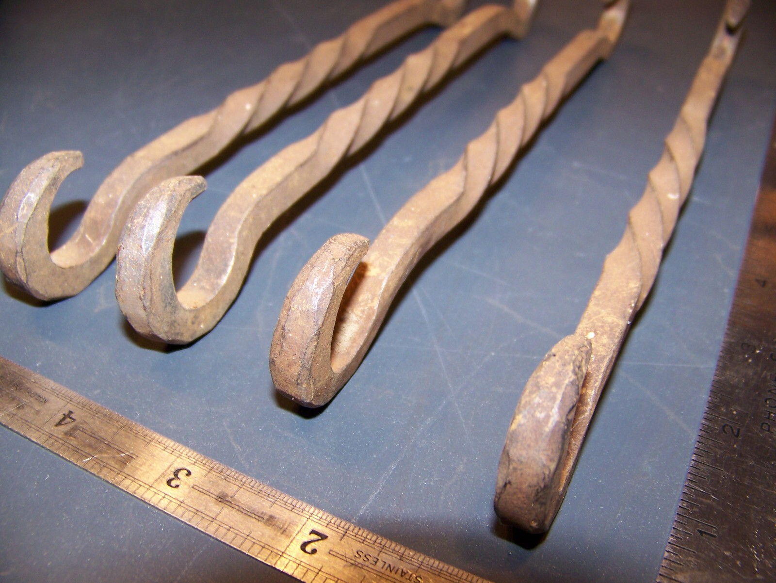 4 Hand Forged Iron Hooks Vintage Hardware Gothic Hook