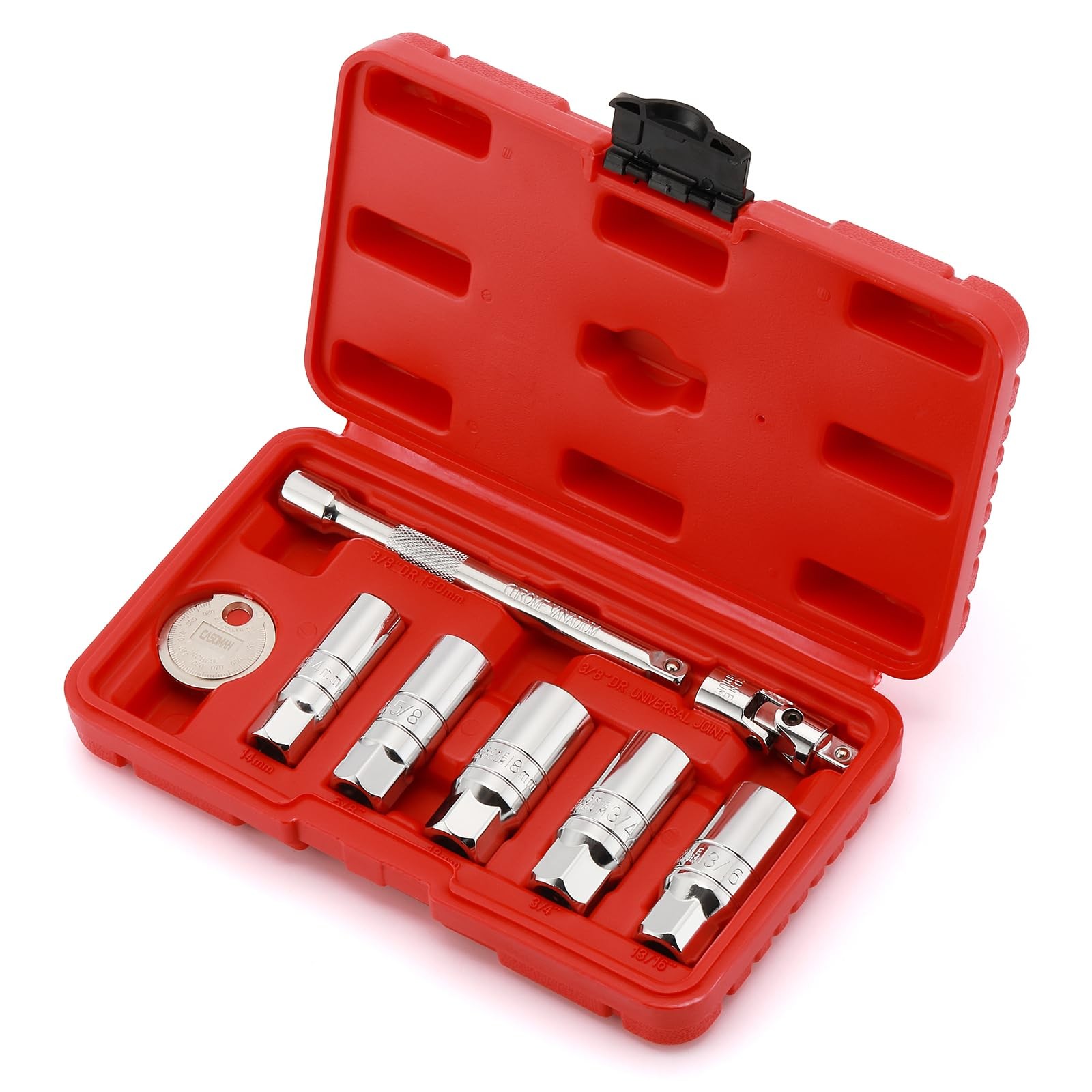 Spark Plug Socket Set 3/8″ Dr, 6-Point, 8 Piece, CR-V Steel – Includes