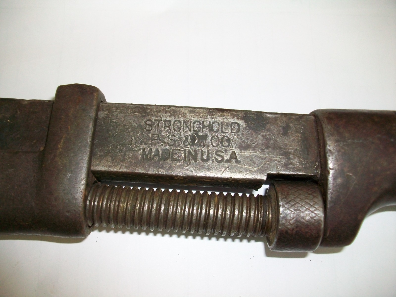 Antique P. S & W Co. Stronghold Wood Handle 12” Pipe Wrench Made in USA-Monkey