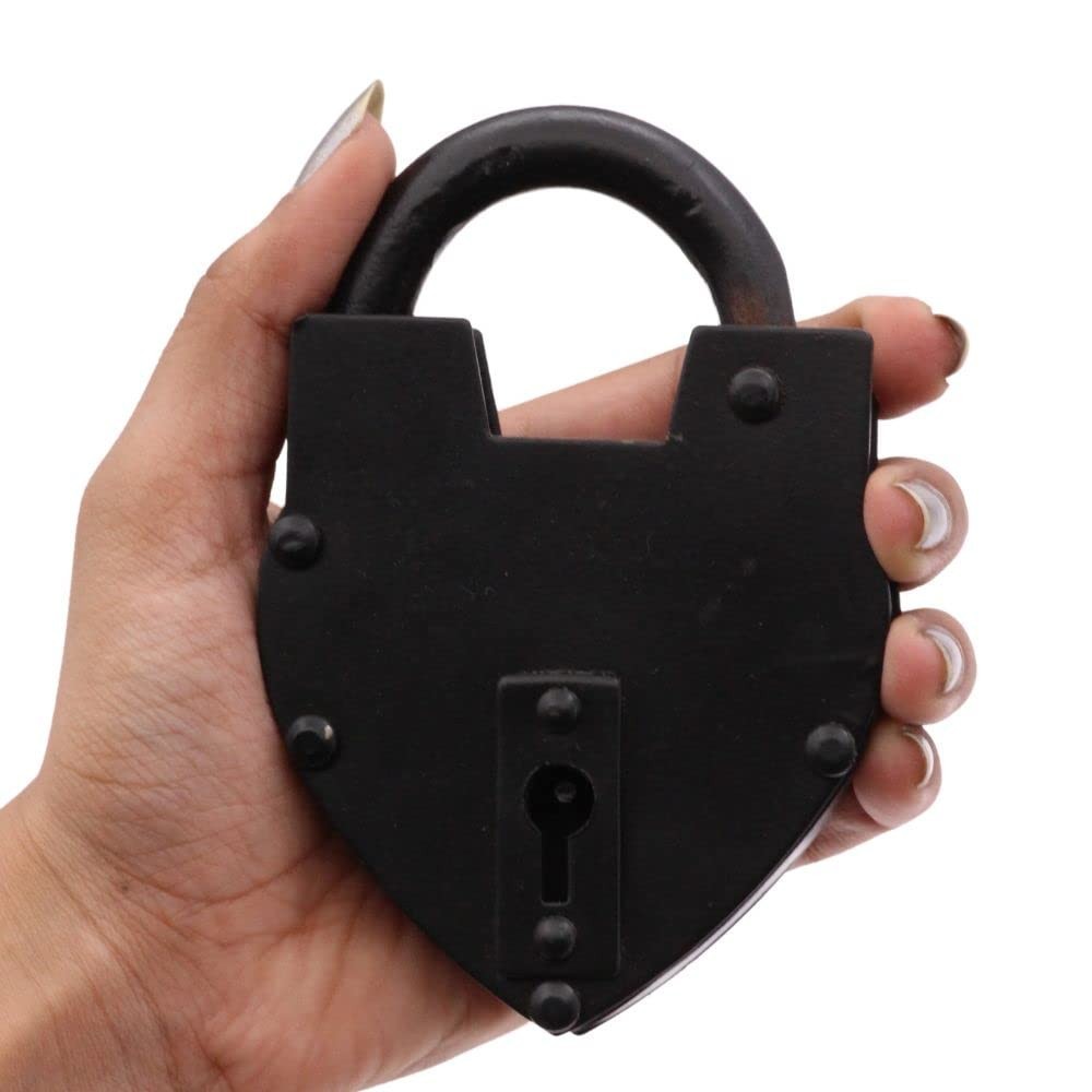 Antique Reproduction Heart Padlock with 2 Skeleton Keys – Vintage Style Hand For