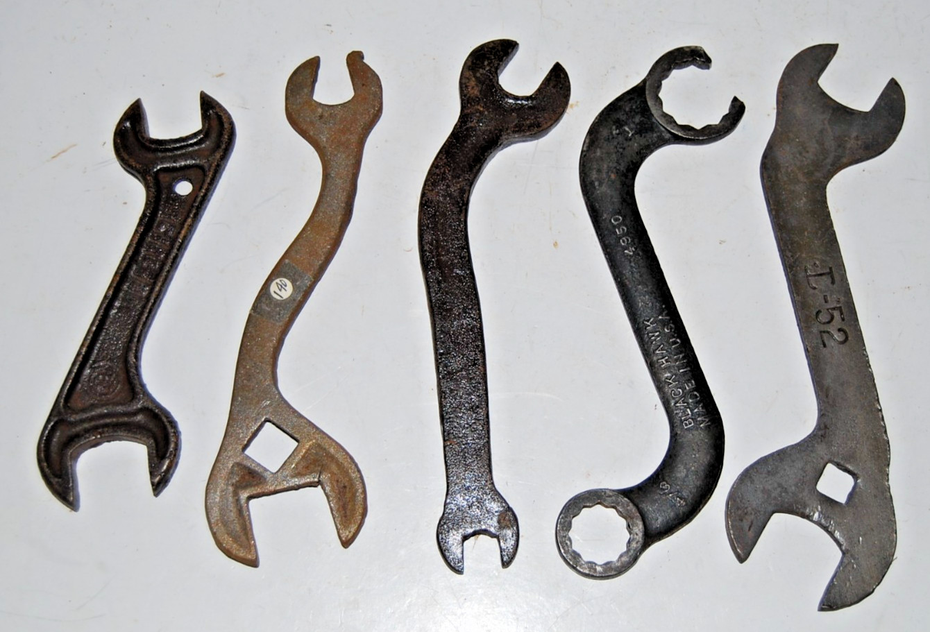 Lot Of 5 Vintage & Antique Curved S Wrench Open End Closed End Blackhawk 4950