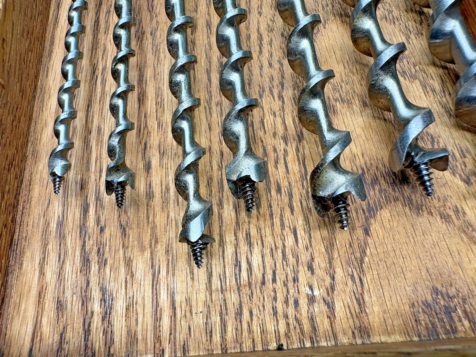 Vintage Irwin Complete 13 pc Boxed Set Auger Brace Bits Military Mint Wood Box
