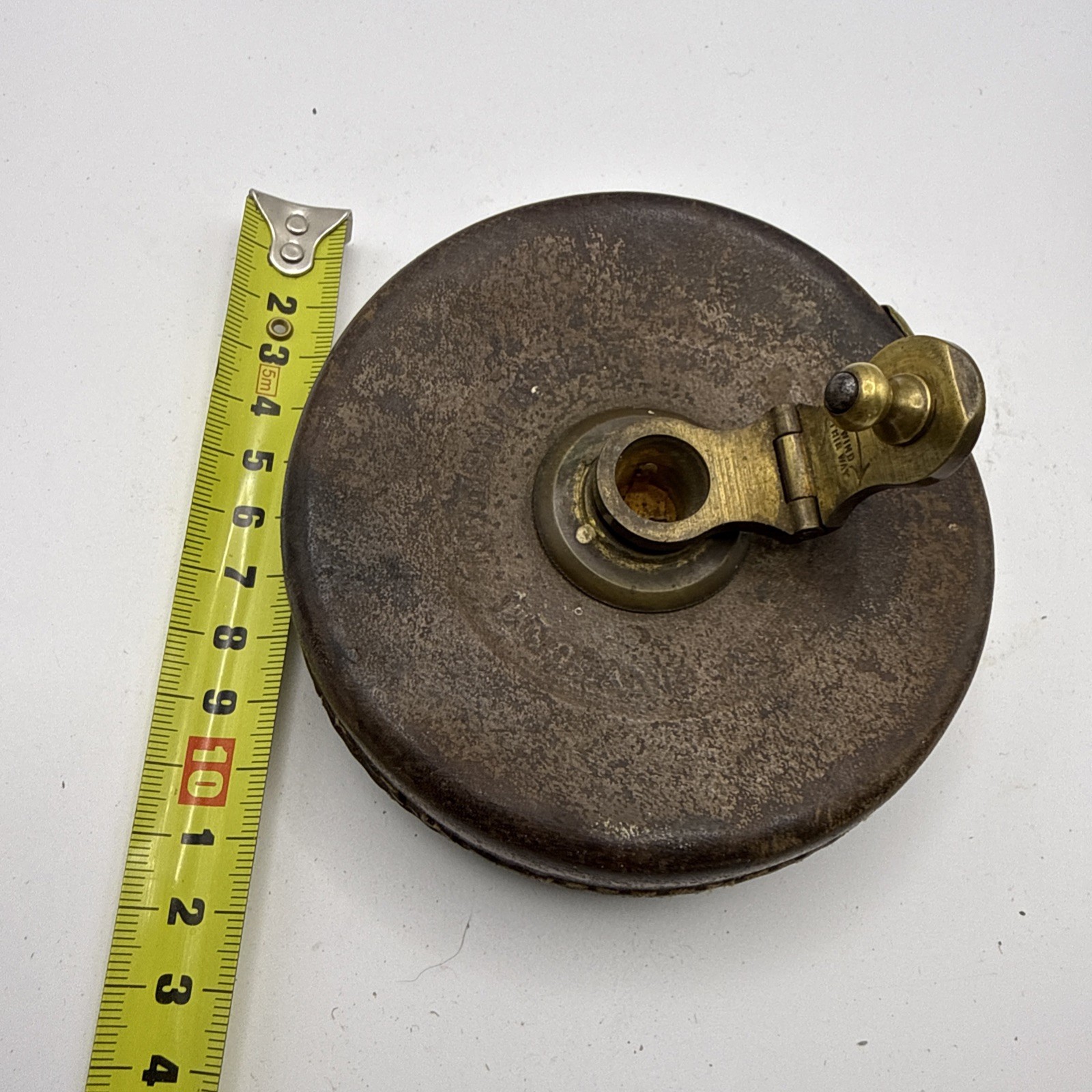 Vintage Chesterman Sheffield 50ft Leather Tape Measure Antique Linen Brass FWO