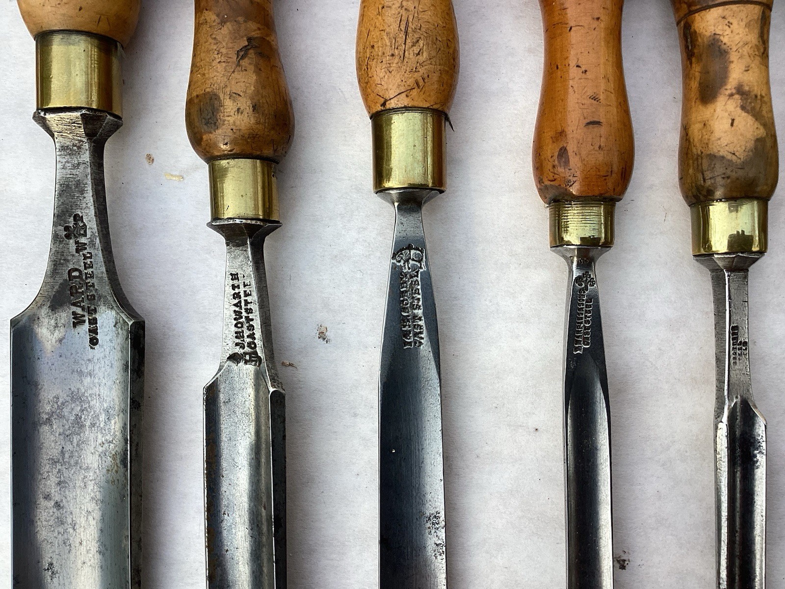 Nice Group Of Boxwood London Pattern Handled ￼Wood Carving Chisels