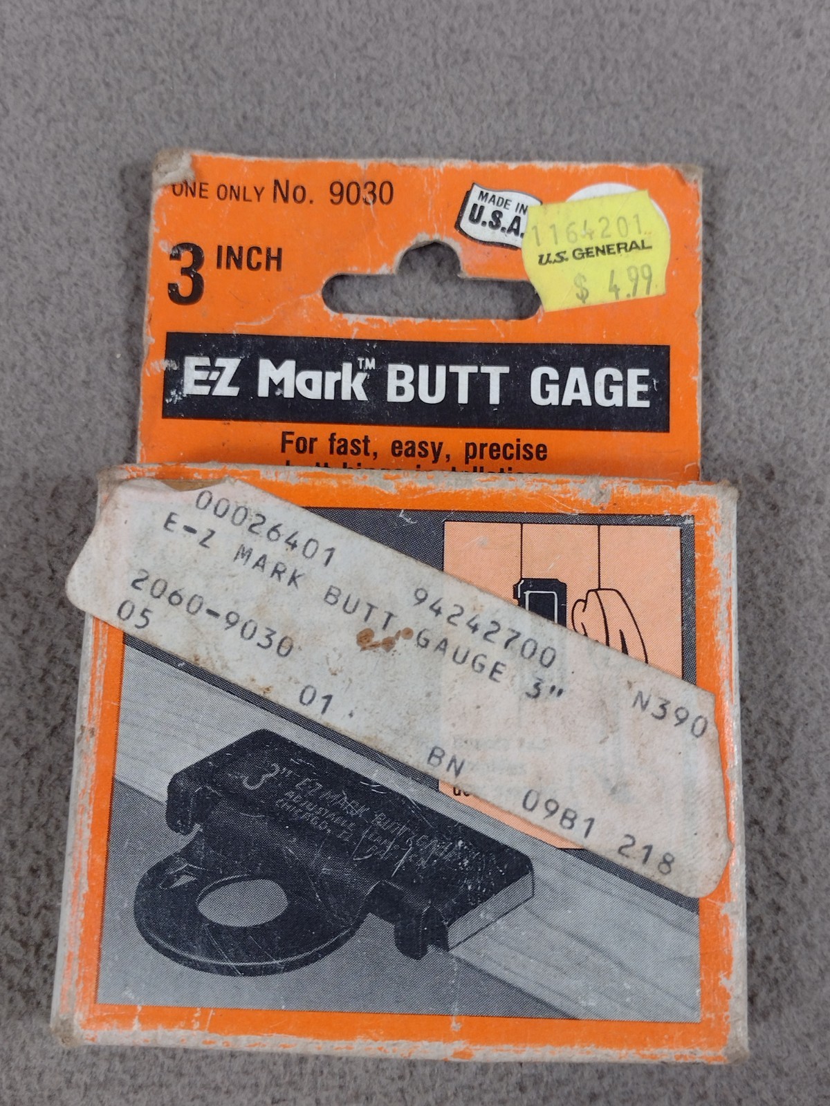 Vintage E-Z Mark Butt Gage 3 inch # 9030 Door Hinge Profile Cutter USA NEW