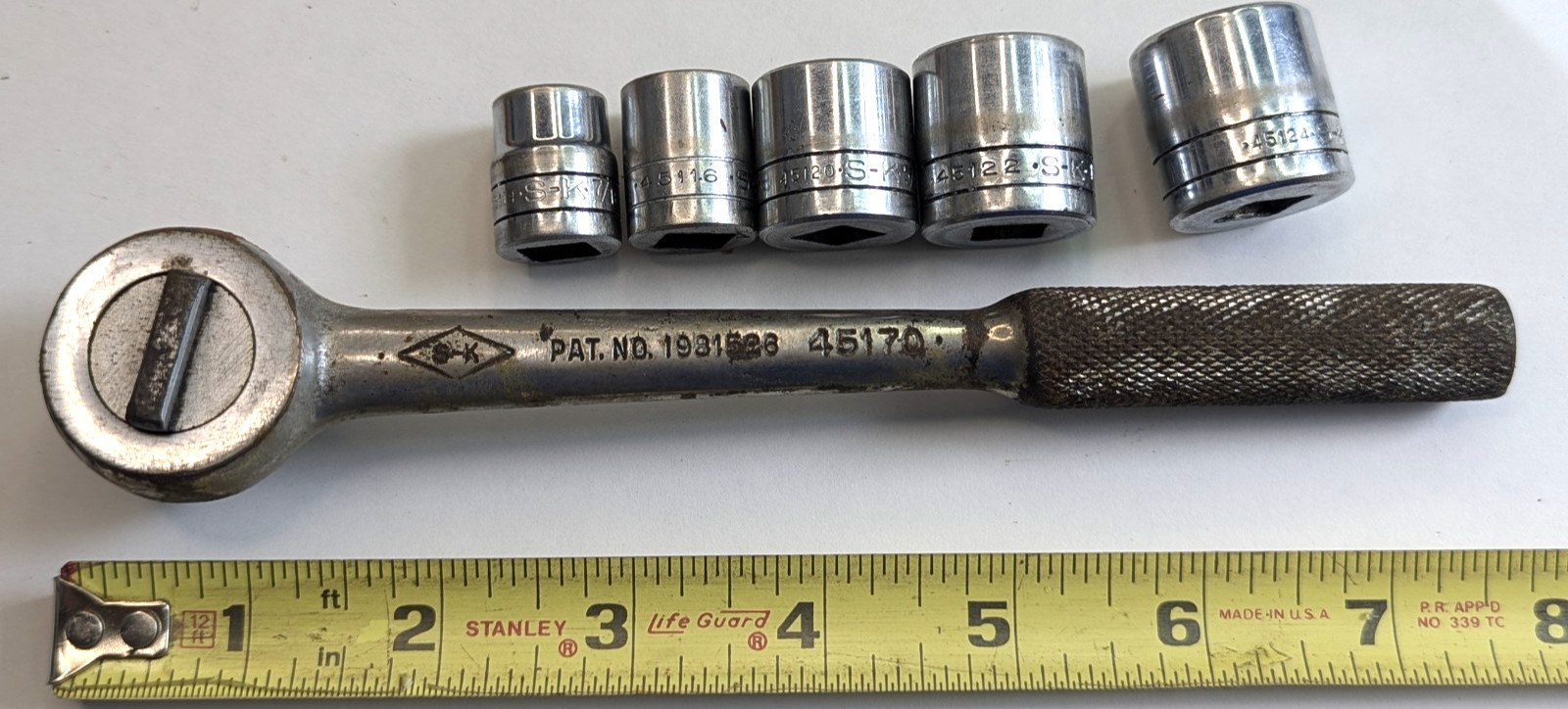 Vintage S-K USA 3/8″ Drive Ratchet & 5 Sockets 6 and 12 Point