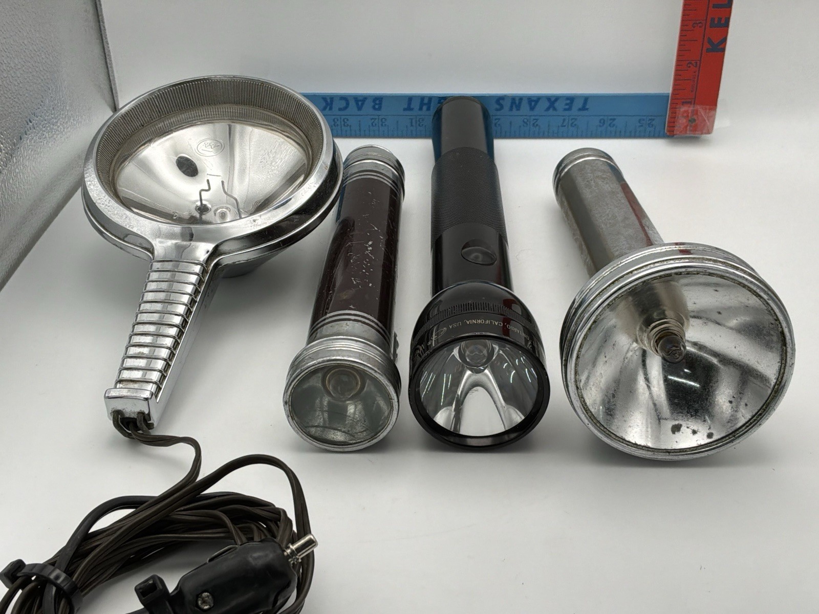 Vintage Flashlight Lot Maglite Ashton Metal Spotlights Cigarette Plug Working