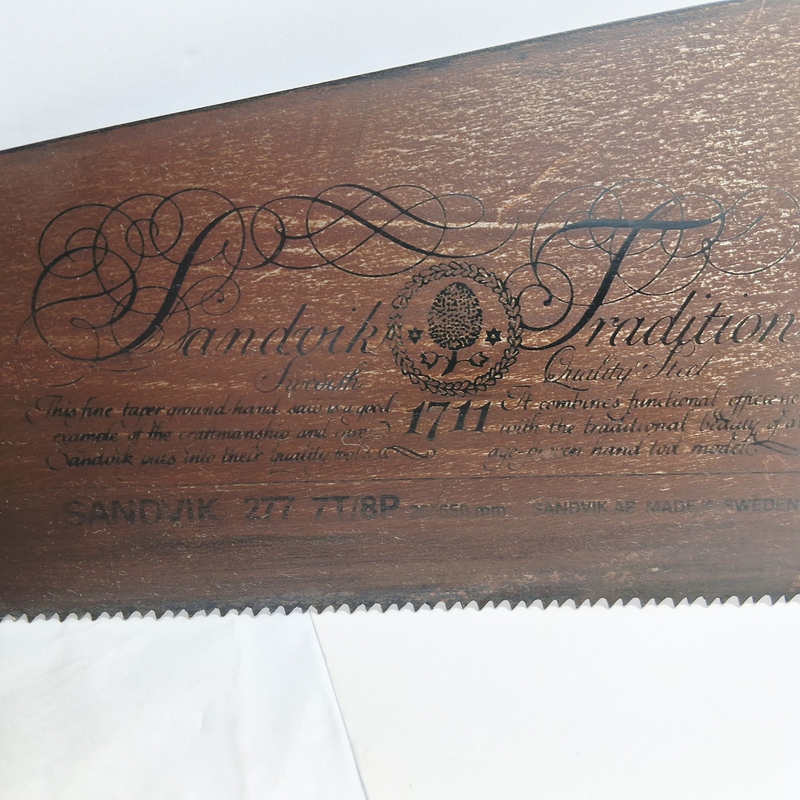 Vintage SANDVIK 277 TRADITION, Wooden SERPENT HANDLE 7T/8P 26” Hand Saw Sweden