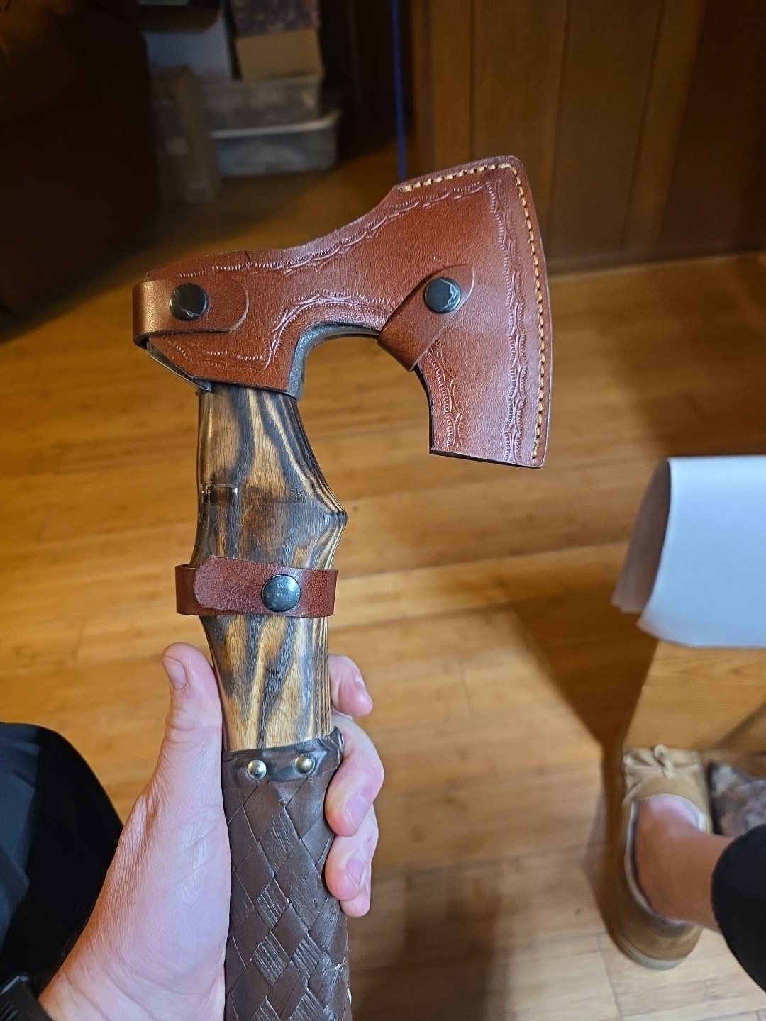 Camping Axe Monkee 18″ Forged Steel w/ Leather Sheath, Bearded Axe Hatchet Nice