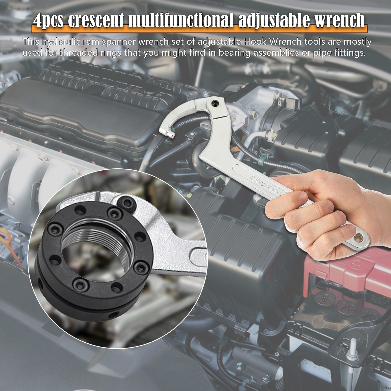 Adjustable Spanner Hook Wrench for Hydraulic Ram Cylinder, Mechanical Machine