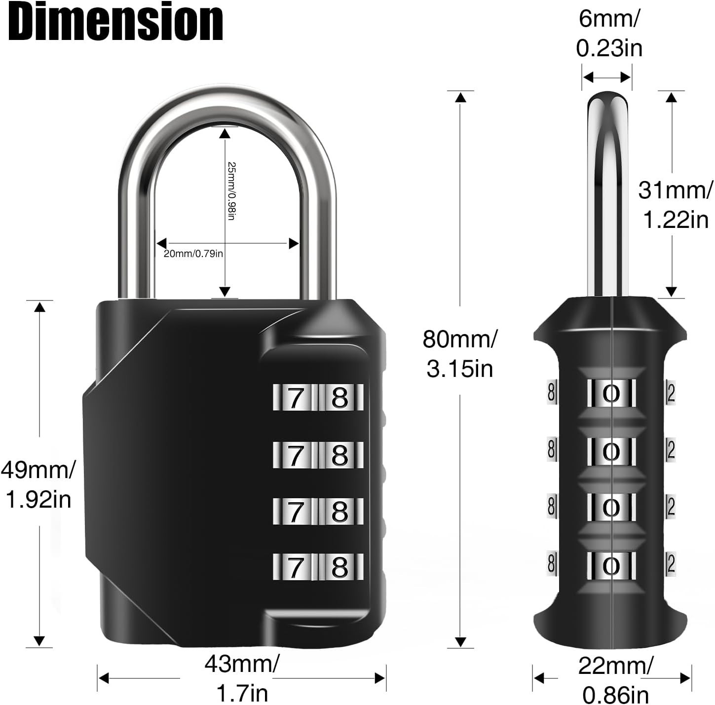 2PCS Combination Lock Waterproof 4 Digit Padlocks with Combination Code