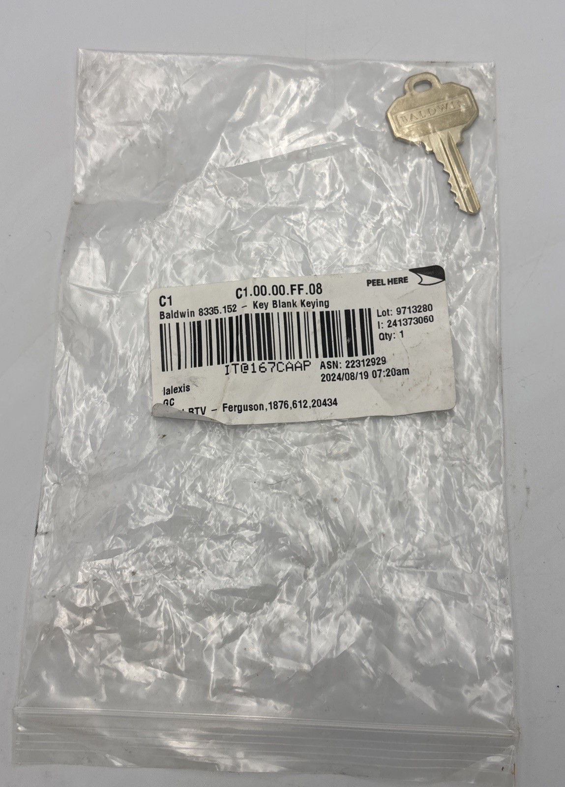 Baldwin 8335.152 Key Blank Brass Forging – Single Key in Original Bag