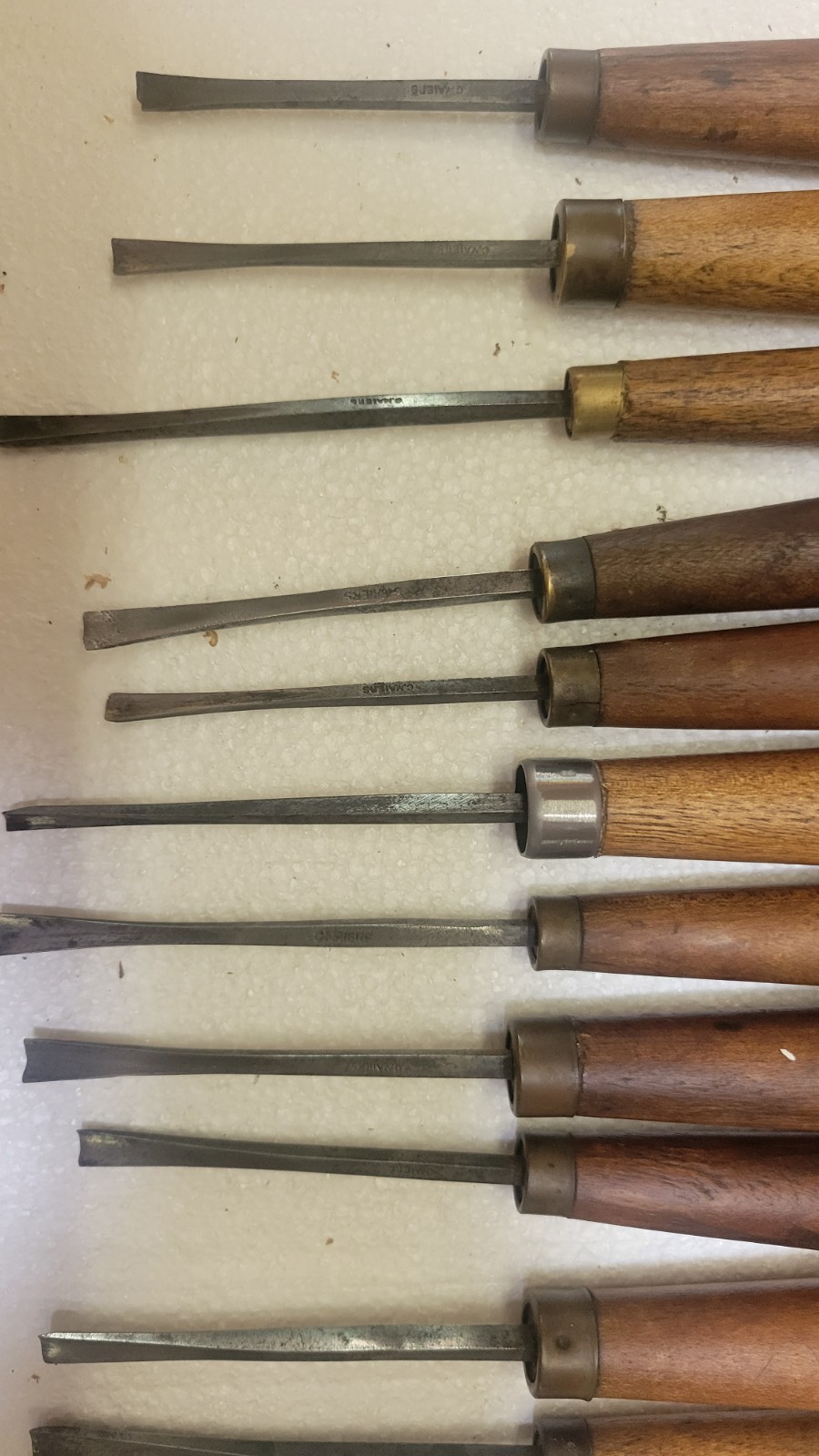 Antique Wood Carving Tools Set Of 35 In canvas roll. All Show C. Maiers on shank