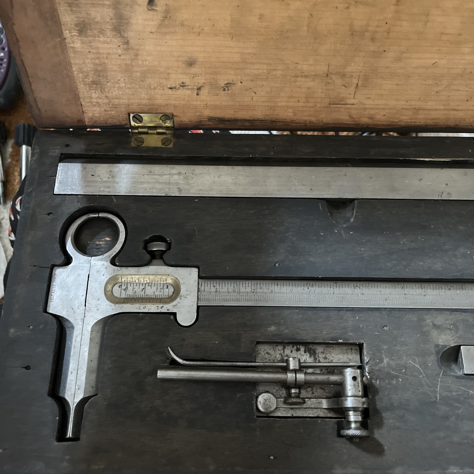 Antique French Machinist Combination Square Set L. Berault Paris Original Case