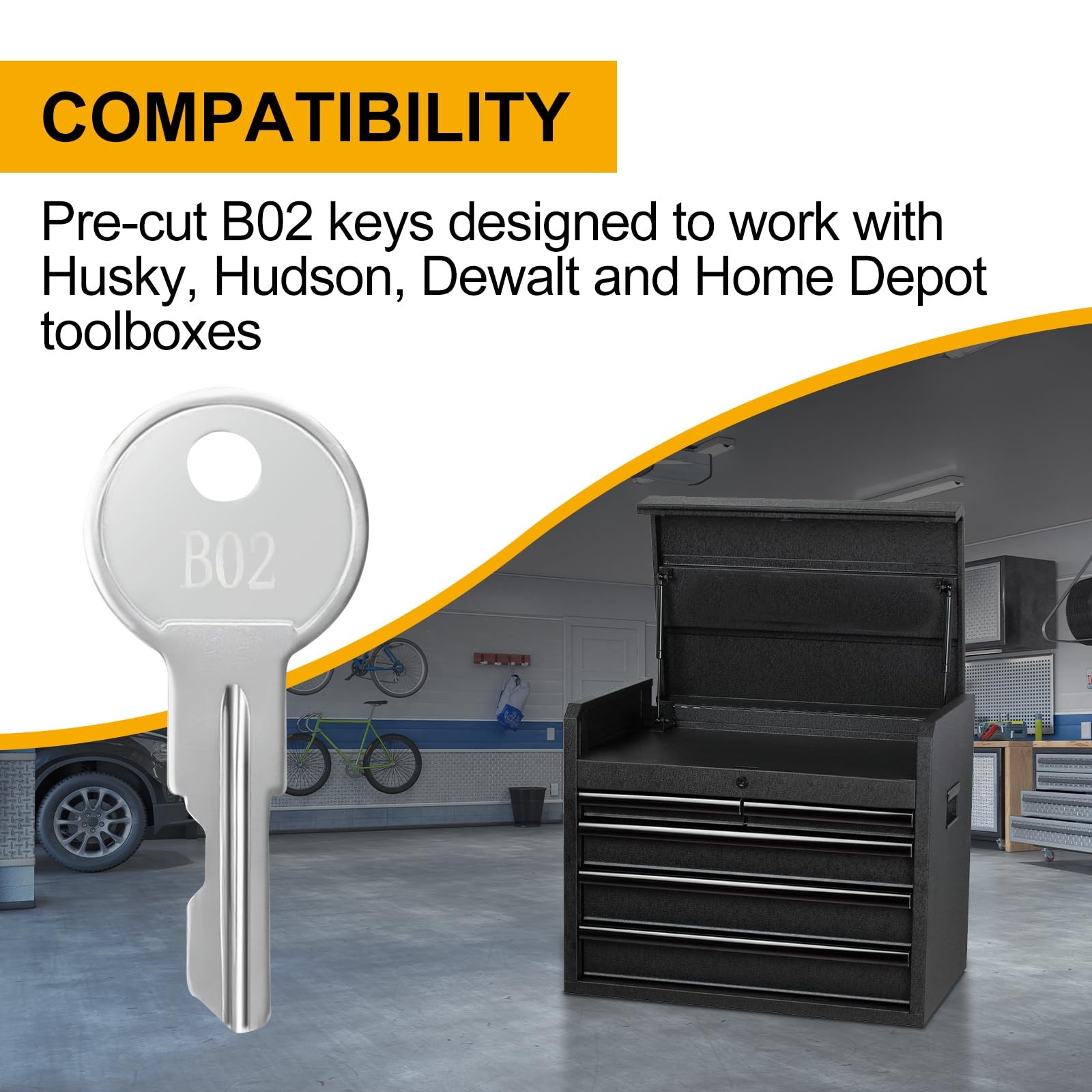 INTHVKIL B02 Replacement Keys for Husky Tool Box, 2 Pack, Pre-Cut Code Silver