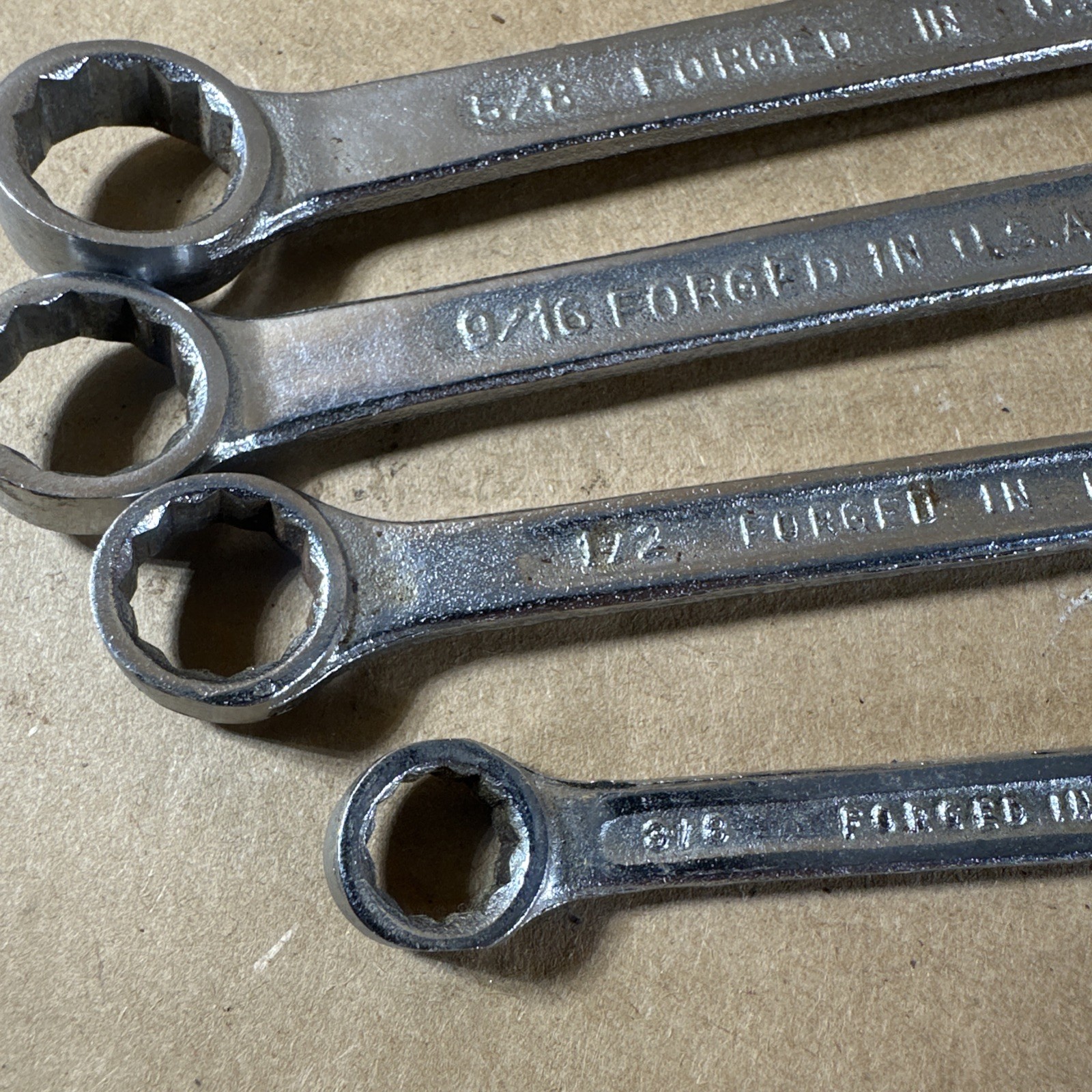Vintage Forged In USA 4 Pc. Combination Wrench Set 3/8” – 5/8” Inch SAE 12 Point