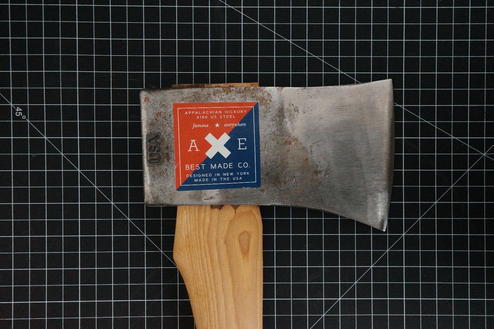 RARE BEST MADE CO AMERICAN FELLING AXE | BURNT TIP HANDLE | RED & WHITE PAINTED