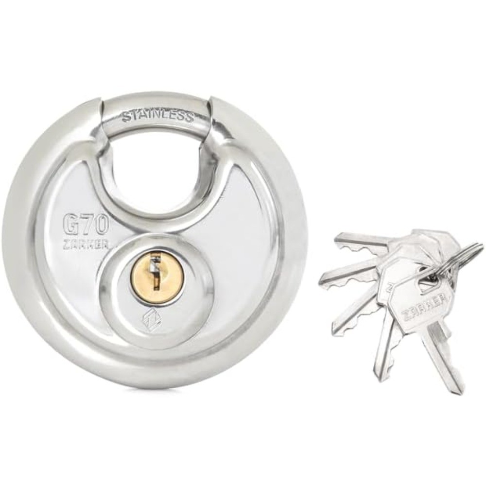 Heavy Duty Stainless Steel Discus Padlock 70mm Body and Shackle with 5 Keys for