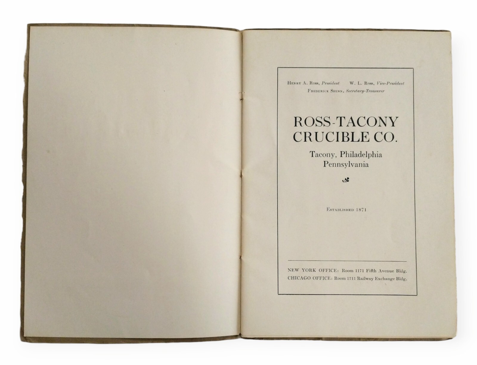 Ross-Tacony Crucible Co. Trade Catalog Book 1900s Philadelphia PA