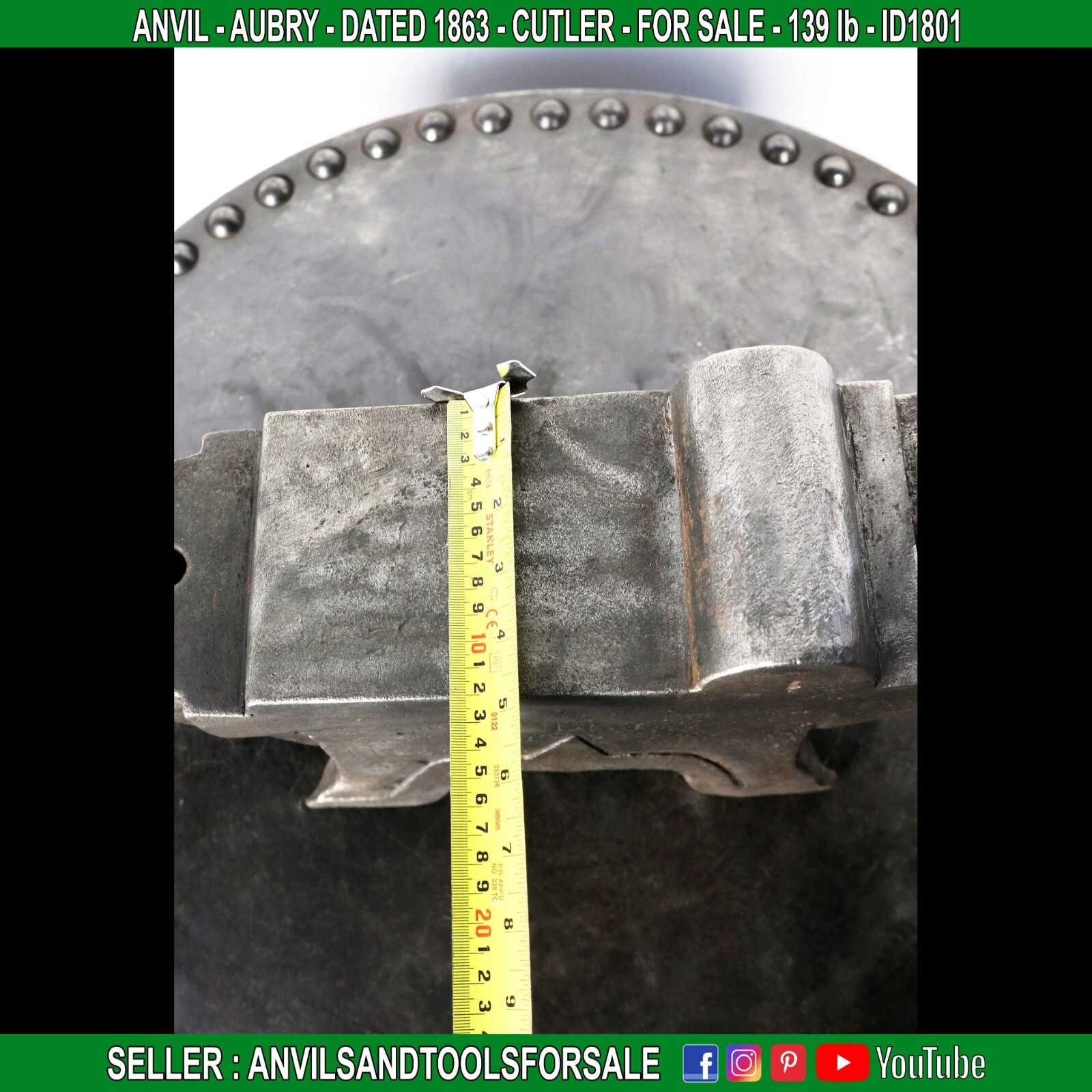 ANVIL – AUBRY – DATED 1863 – CUTLER – 139 lb – ID1801