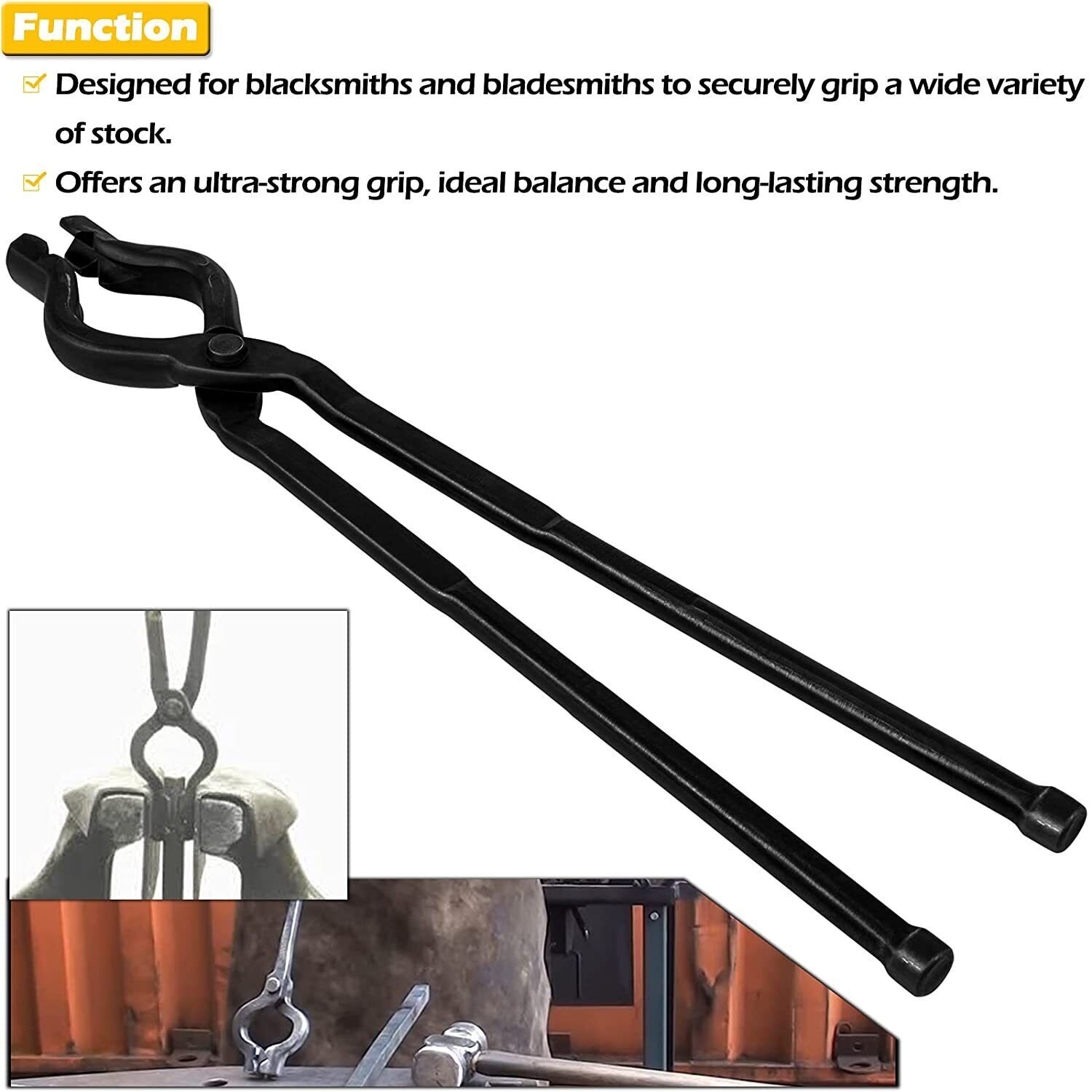 Knife Making Anvil Vise Forge Tongs 17″ V-Bit Bolt Blacksmith Tongs Assembled