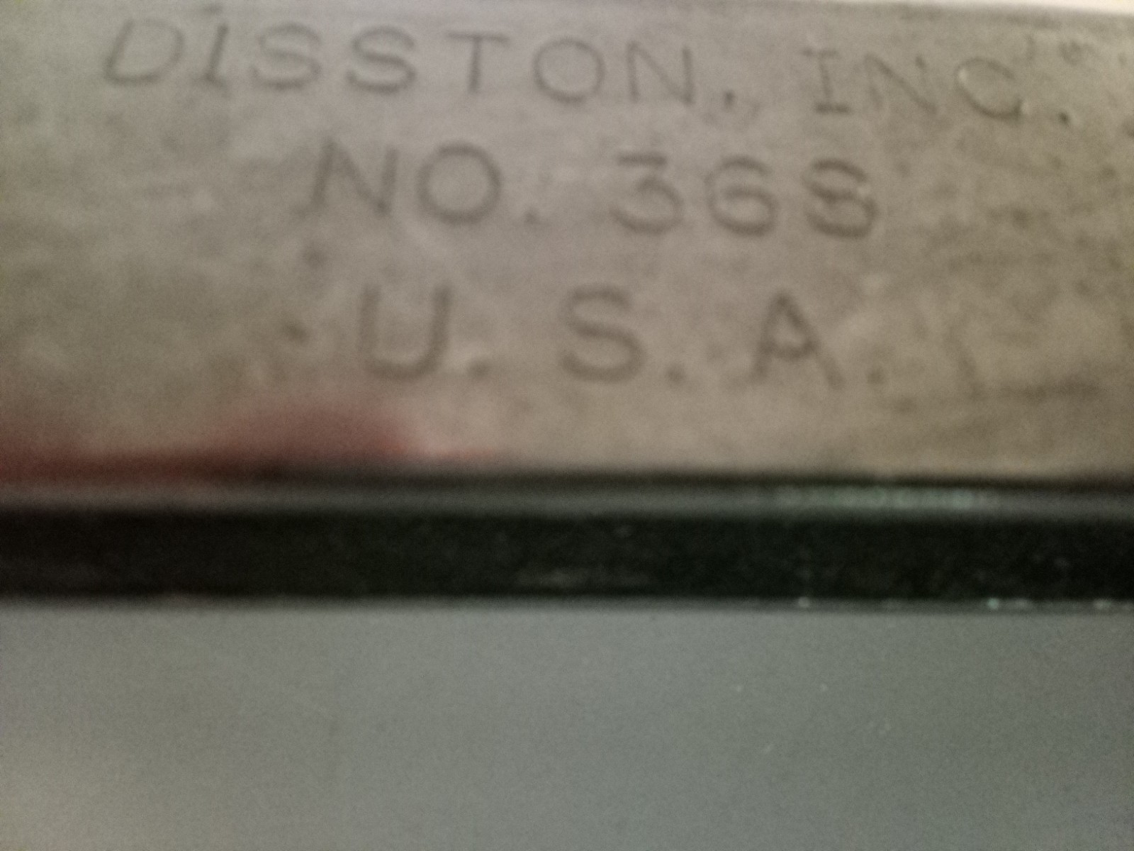 Vintage Disston Inc. No 368 USA Hacksaw. Black handle.